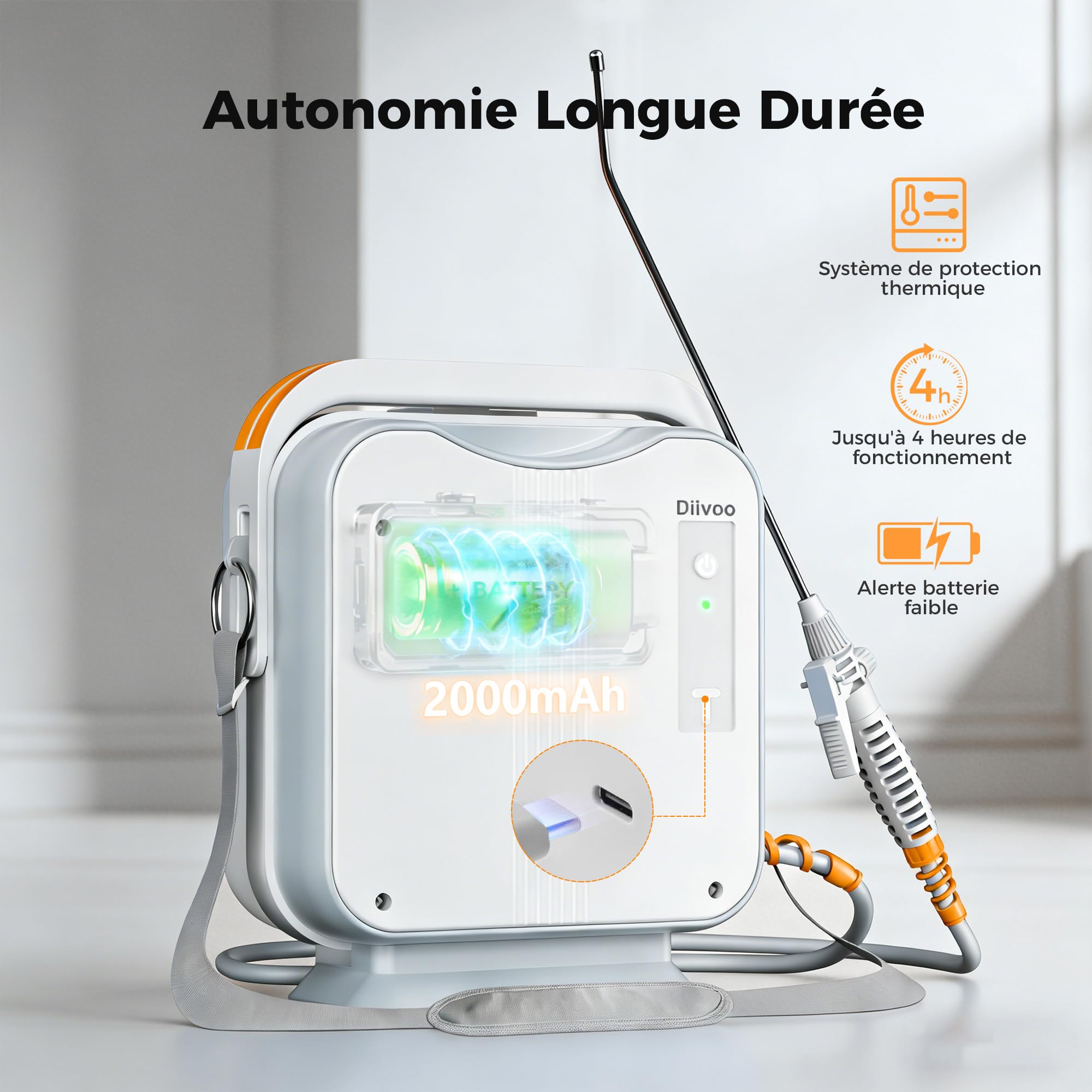 Diivoo Pulvérisateur Électrique 5L, Buse Réglable (Brouillard/Jet), Réservoir Graduel, Sangle Réglable,Batterie Rechargeable 2000mAh, Pulvérisateur à Pression Portable pour Plantes et Jardin Extérieur