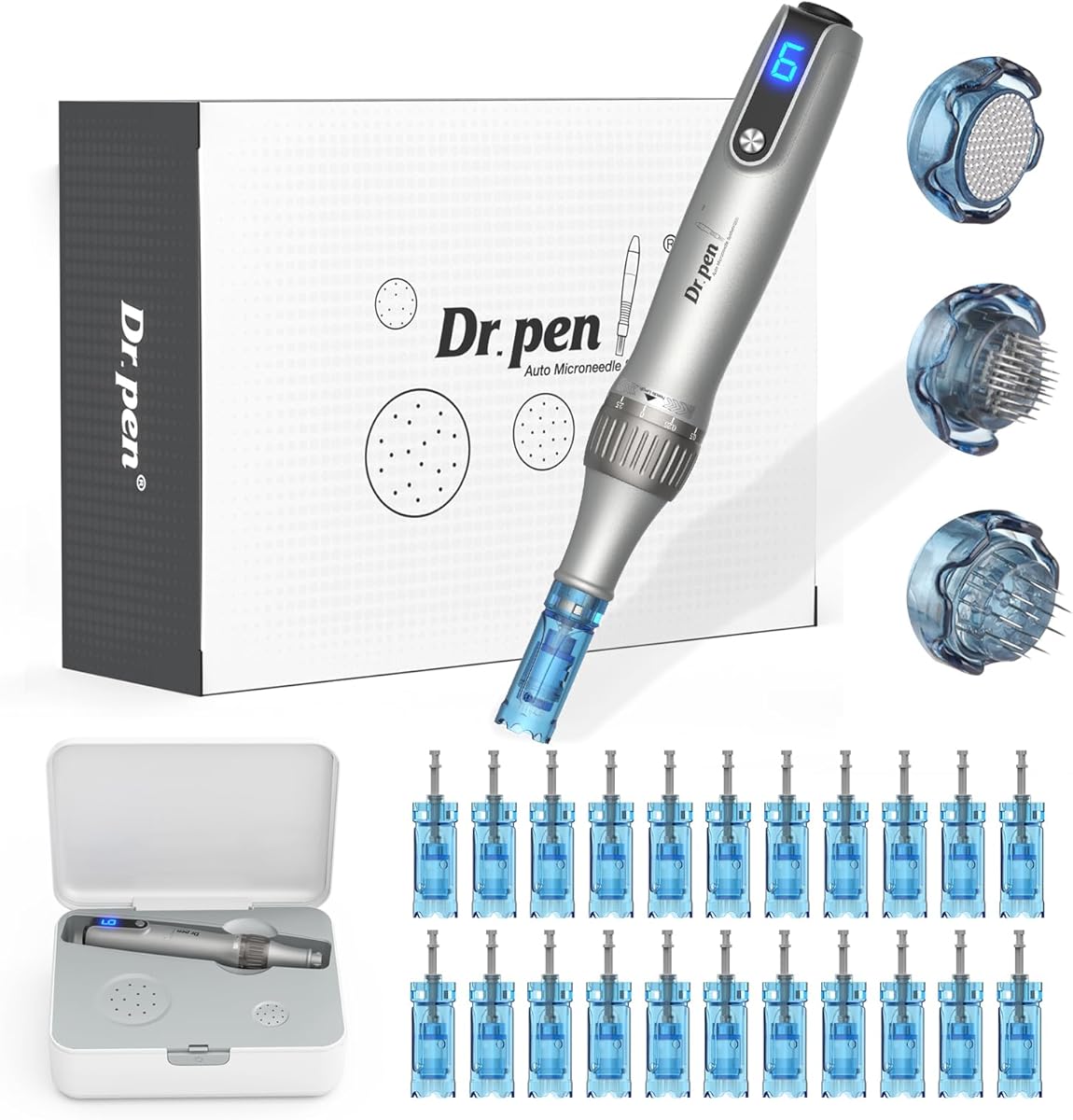 M8S Microneedling Pen Professional Wireless Derma Pen with 22 Replacement Cartridges Needles 6 Speeds Adjustable Micro Needling Microneedle Machine for Skin Care M8SKIT-UK