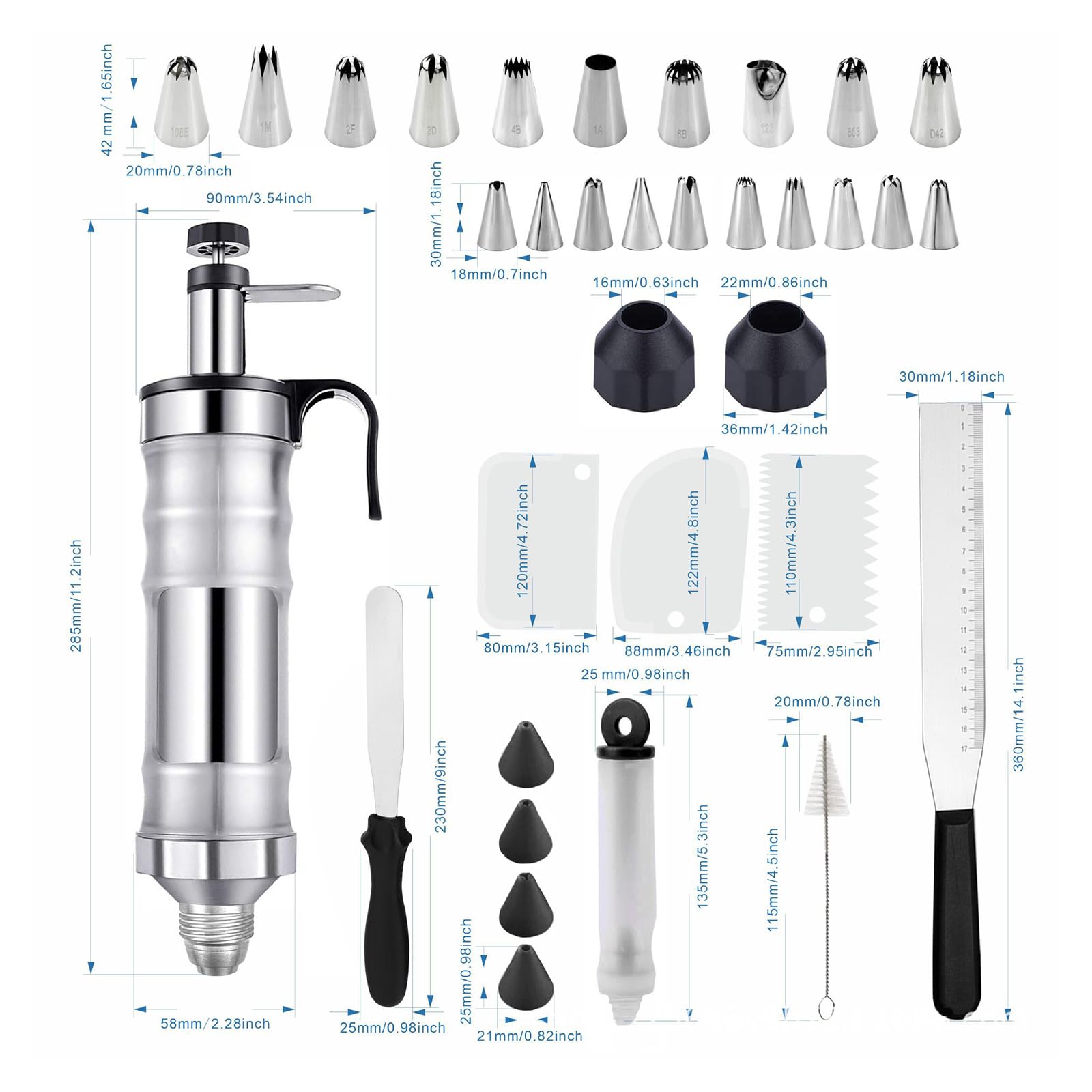 Ensemble de décoration de pâtisserie robuste de 34 pièces avec diverses buses, ensemble d ' accessoires de cuisson domestique pour les designs artistiques, mélange d ' aluminium Frosts