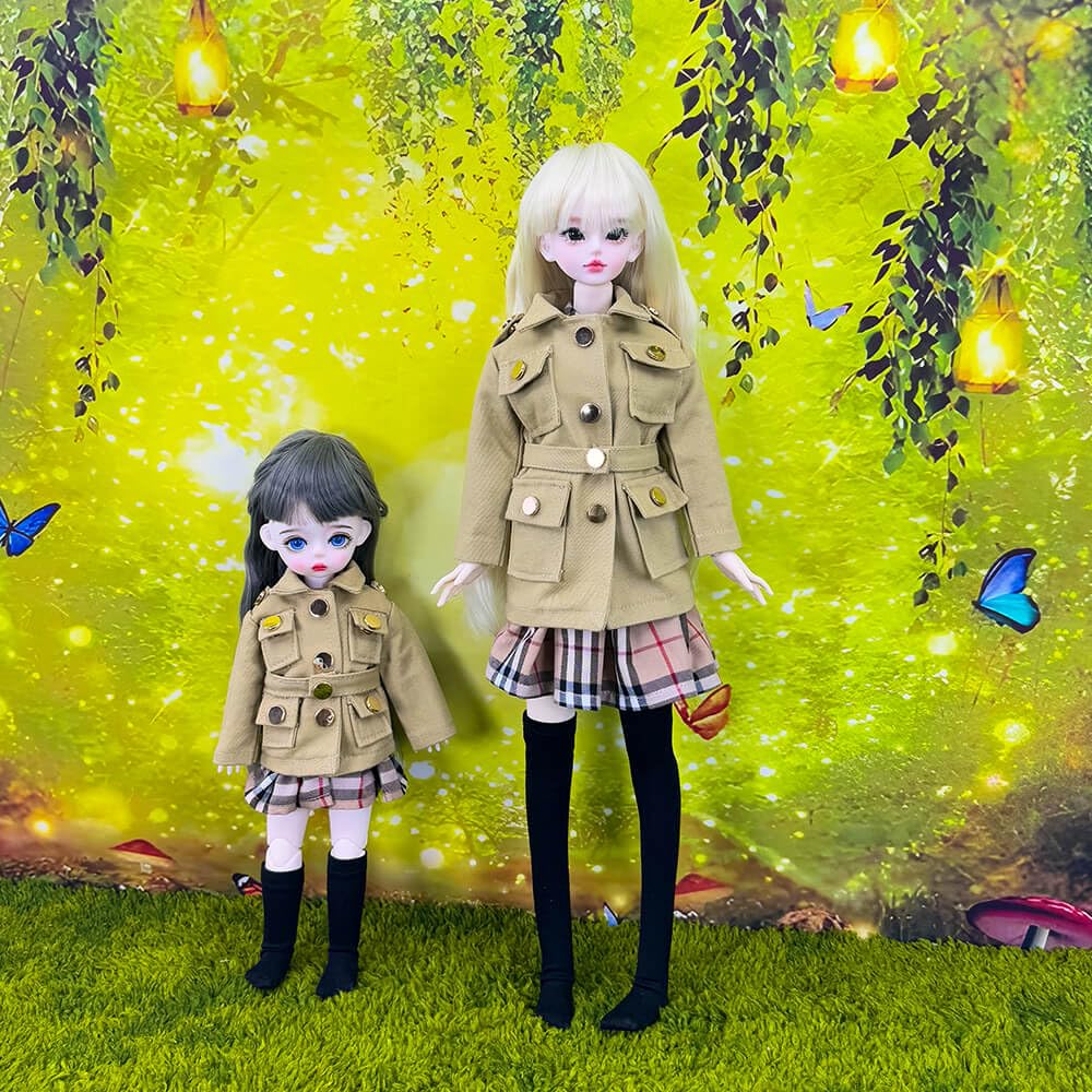 Ensemble Vêtement BJD 1/3 1/4 1/6 – Manteau Kaki + Robe + Chaussettes – Costume Poupée Articulée – Cadeau Collectionneur