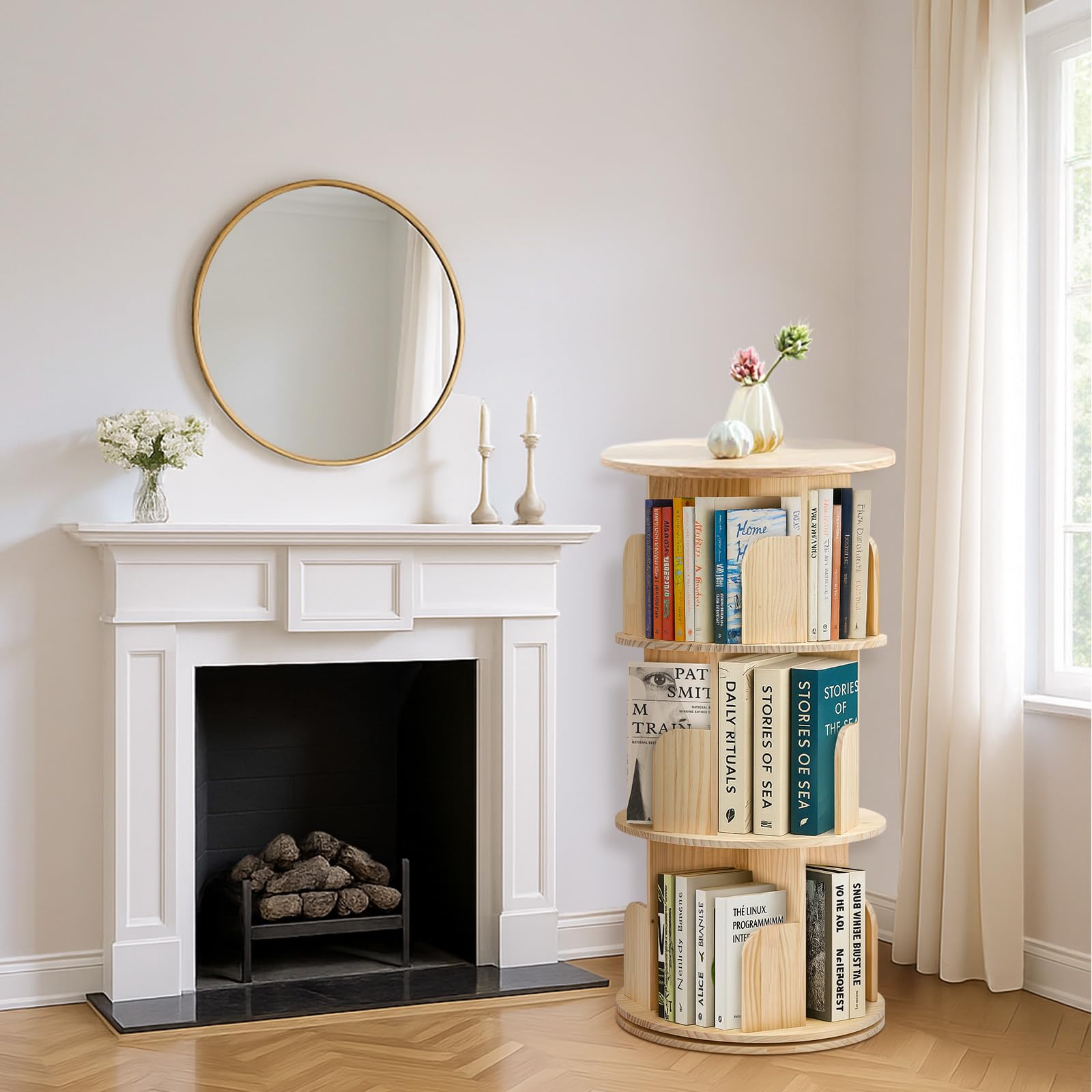 Youyijia 3-Stöckiges Drehbares Bücherregal 360° Frei Bücherregal Kinder Brehregal Düroregal Standregal Drehregal Büroregal Dekoregal für Wohnzimmer, Arbeitszimmer, Büro, als Raumteiler