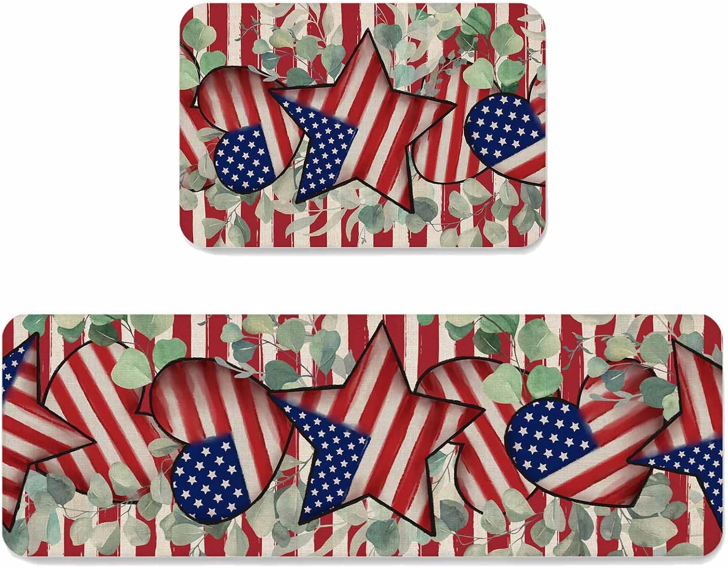 Prime Leader Summer Vintage Kitchen Mat Set 2 Pieces Starfish Seahorse Seashell Seaweed Non Slip Kitchen Rugs Washable Runner Rug Mats for Sink Laundry (19.7" x 31.5"+19.7" x 47.2")