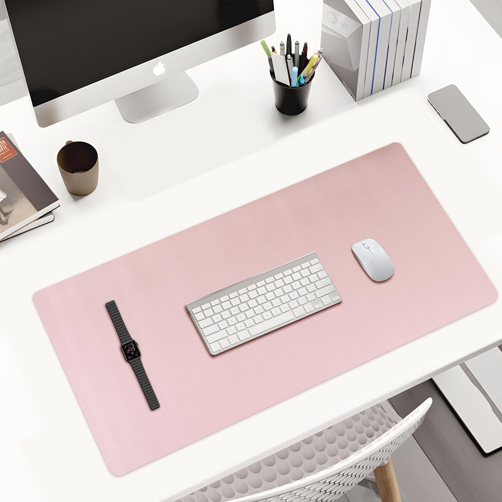 KINGFOM Sous-main de bureau en cuir synthétique avec surface d'écriture confortable (120 x 60 cm, vert clair + rose)
