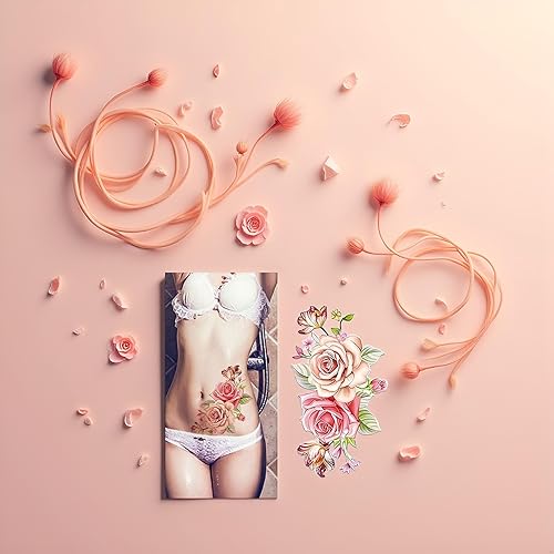 Tatuajes temporales de flores de peonía, tatuajes temporales, tatuaje falso 3D, realista, de larga duración, tatuajes temporales, cuello de brazo