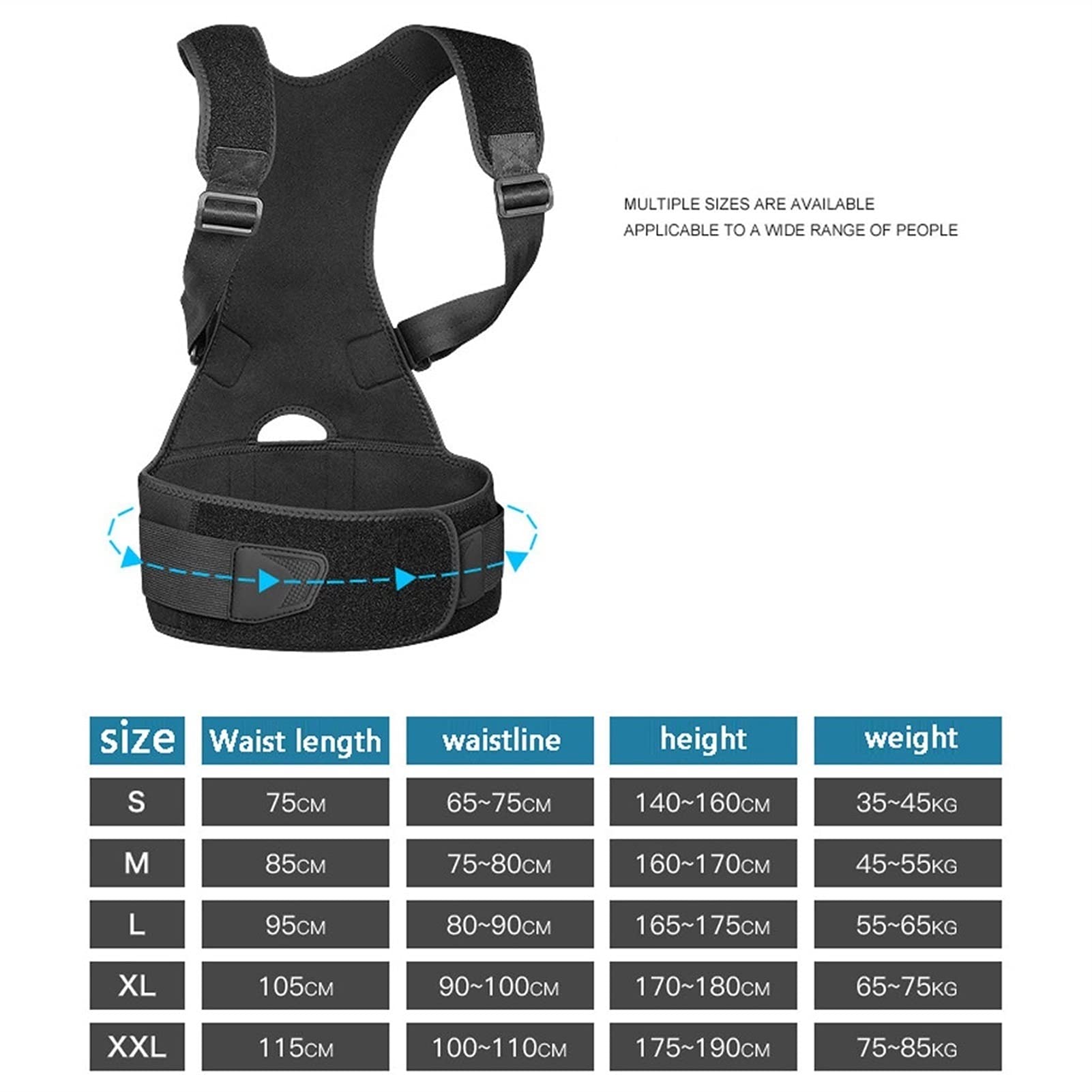 Back Brace Posture Corrector dla mężczyzn i kobiet - Regulowana postawa Back Brace dla górnej i dolnej części pleców łagodząca ból Pas lędźwiowy (XXL)