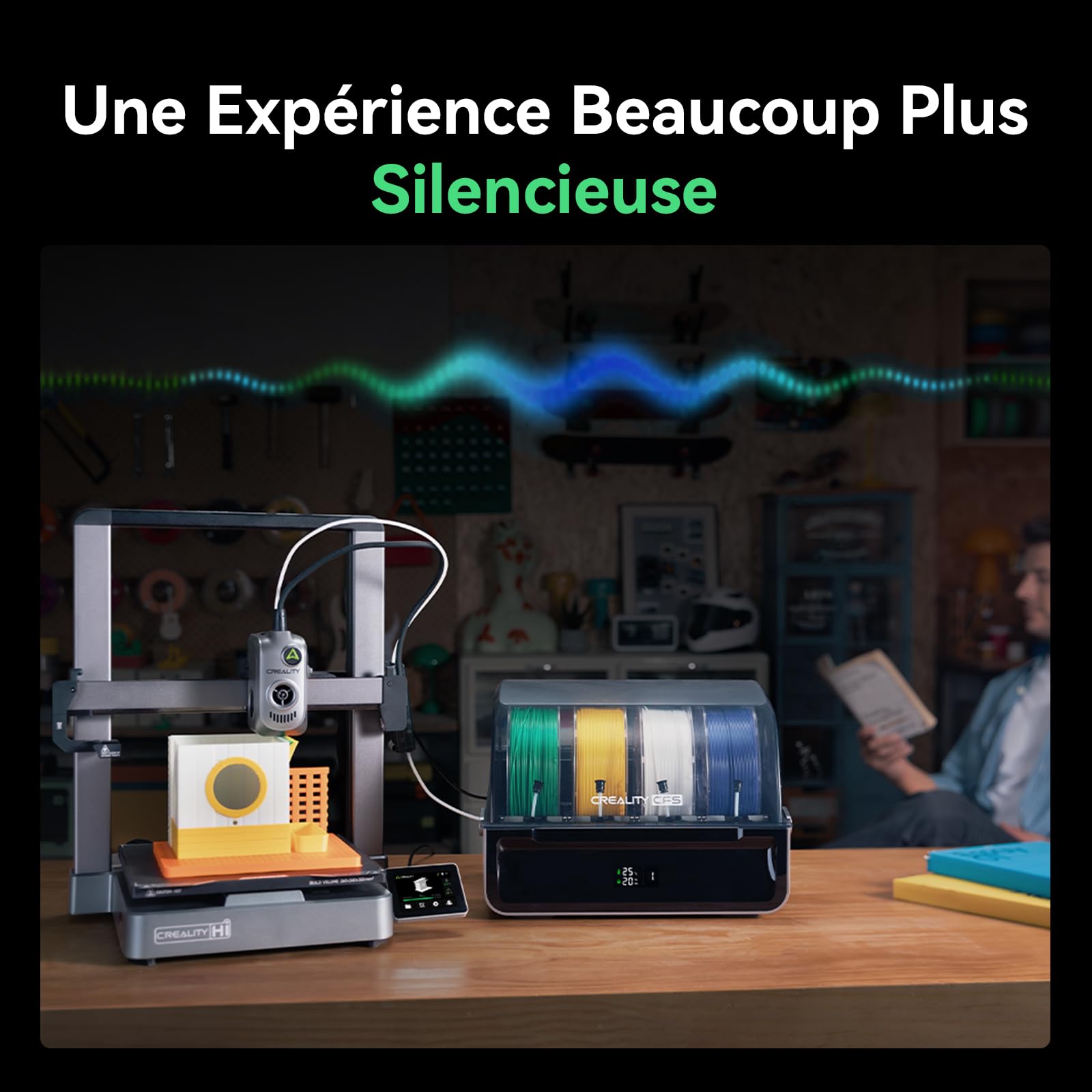 Creality Hi Combo (A) Imprimante 3D, CFS Multicolore Impression, Mise à Niveau Automatique, Haute Vitesse 500mm/s, Lecture Automatique du Filament, 95% Pré-Assemblée, Construction 260x260x300mm