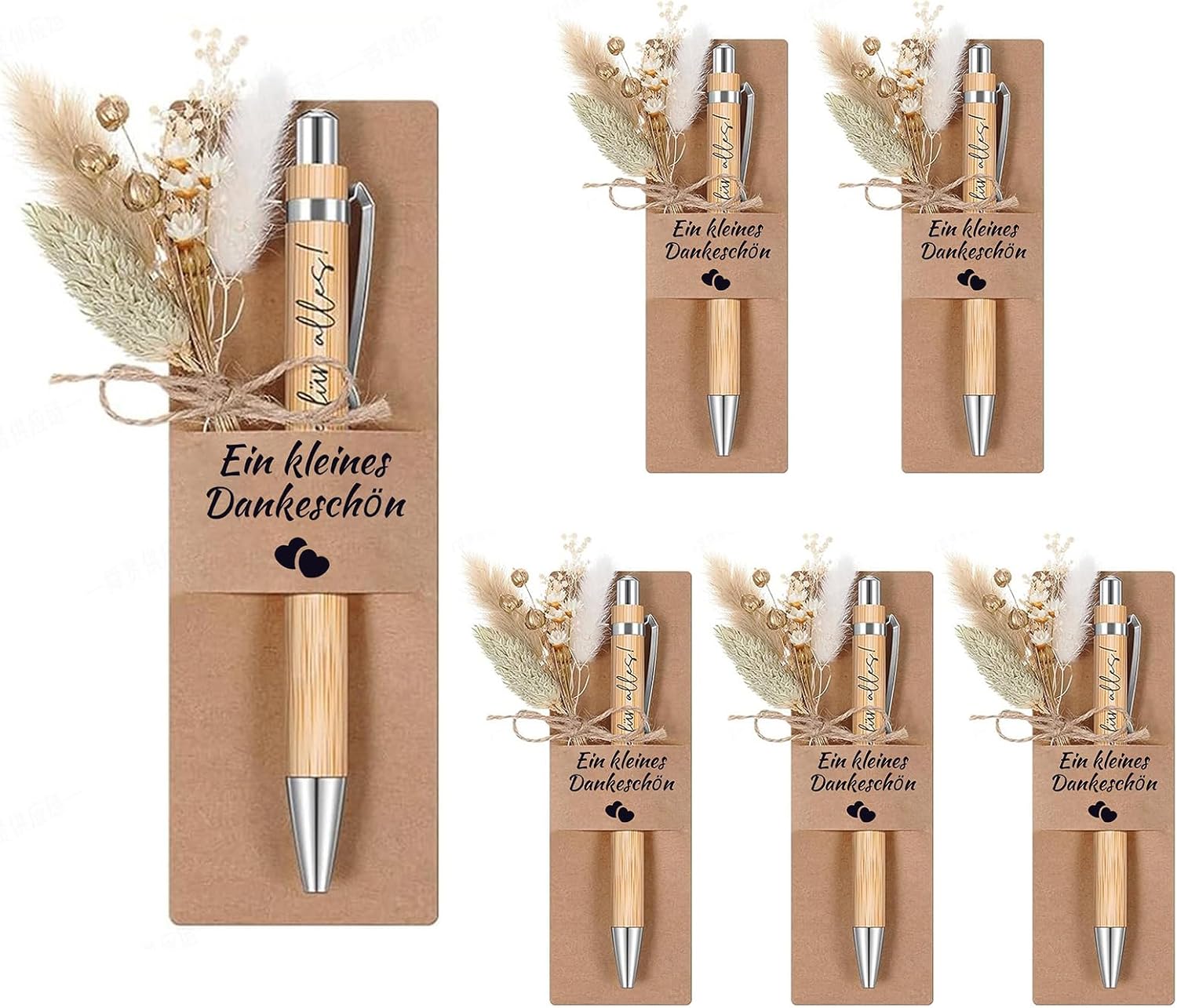 6 Sets A Small Thank You Gift, Wooden Ballpoint Pen with Dried Flower Bouquet, Thank You Gifts Small for Leaving Gift Colleagues, Farewell Gift Teacher, Teacher Gift
