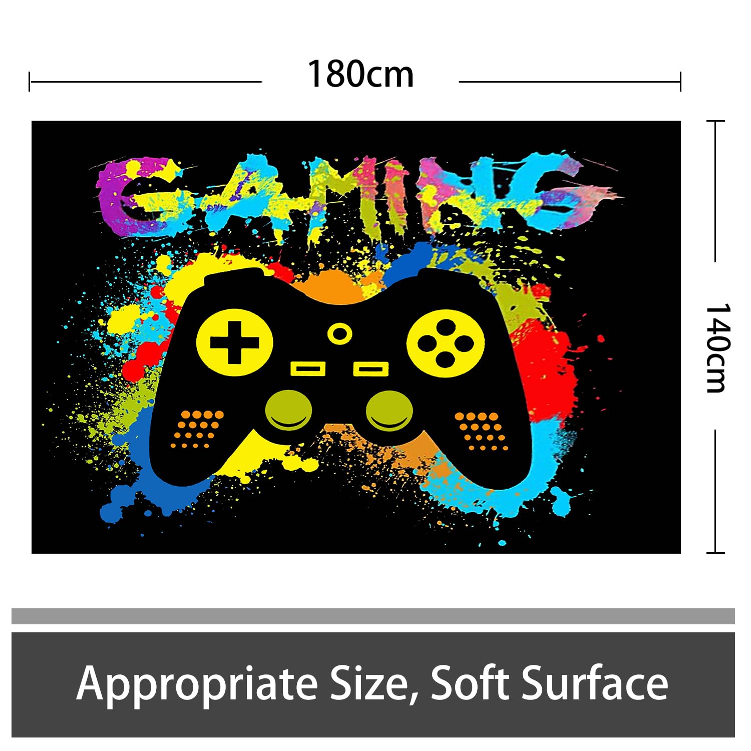 Tapis 3D Gamepad Motif de Manette de Jeu 140 x 180 cm, Tapis Manette De Jeux Coloré et Moderne De Grande Surface en et Antidérapante, Idéal pour Salon, Chambre De Garçon et Chambre d'Adolescent (A)