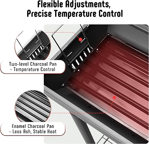 Miniatura 5 de Barbacoa de carbón con mesa lateral, parrilla de 30 pulgadas resistente para exteriores con área de cocción de 647 pulgadas cuadradas para barbacoas