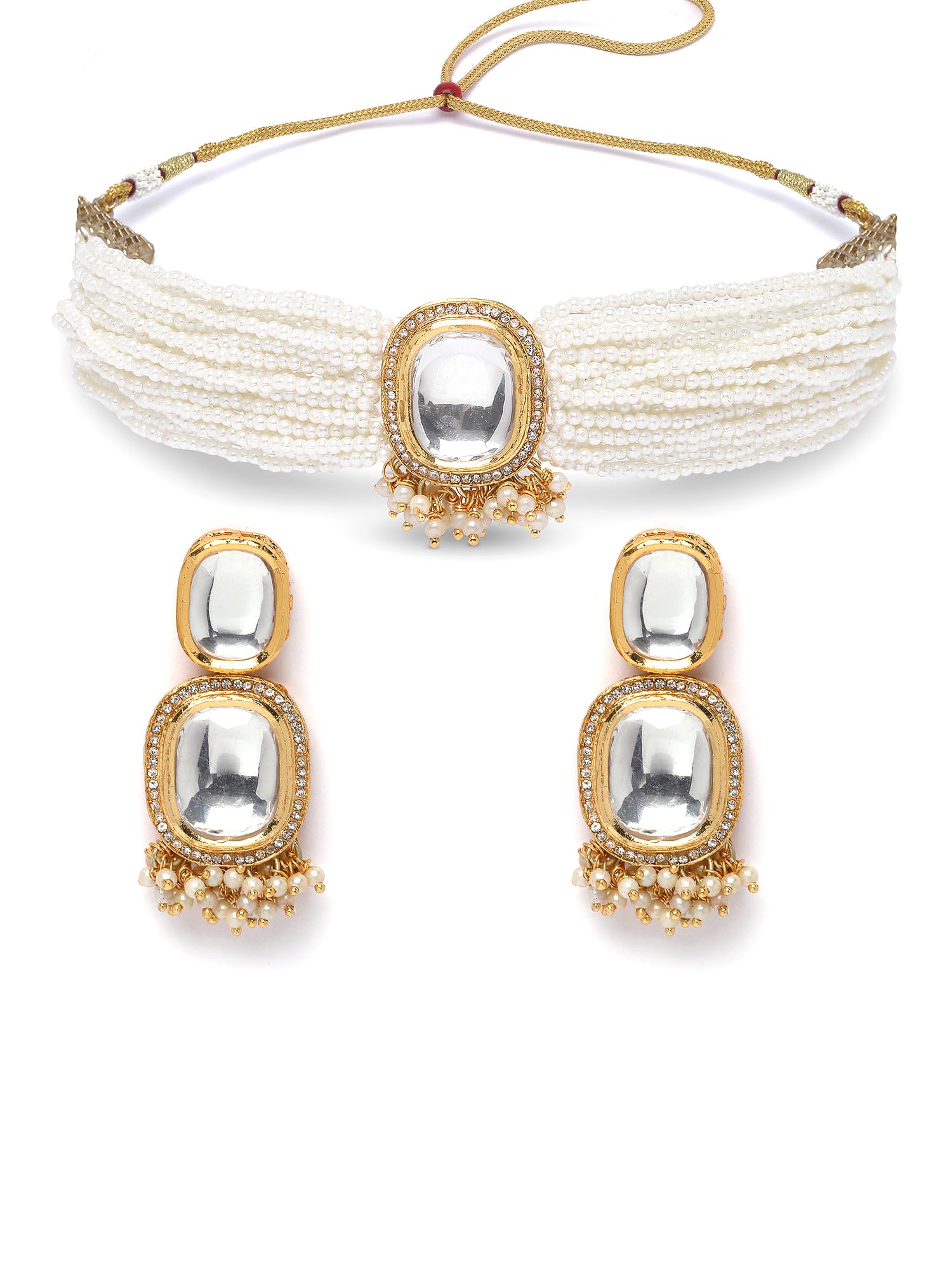 Karatcart Golden Polki Kundan Studded Pearl Beaded Choker Necklace Set for Women (B0CD5NBLNM) Amazon Price History, Amazon Price Tracker