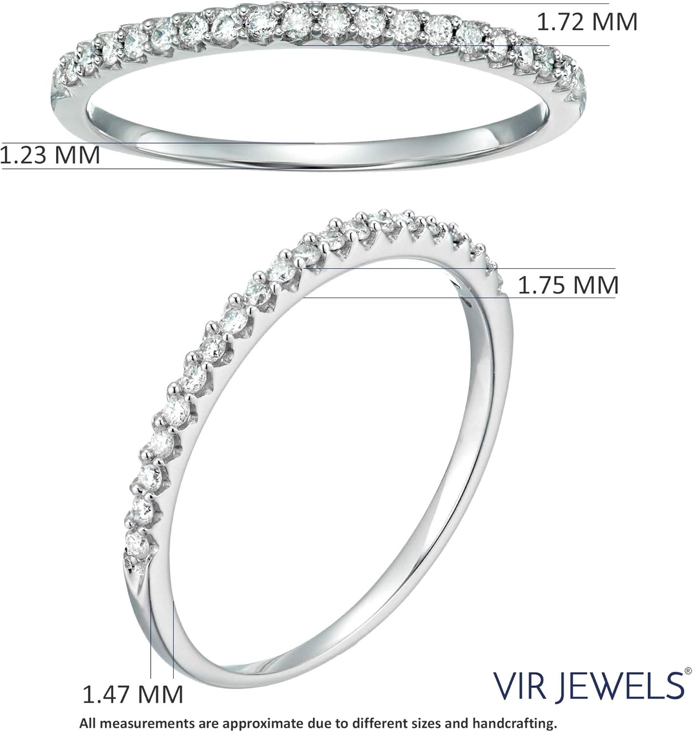 VIR JEWELS 1/10 cttw Mircopave Petite Round Diamond Wedding Band for Women in 10K White Gold Prong Set, Size 4.5-9.5 - Image 4