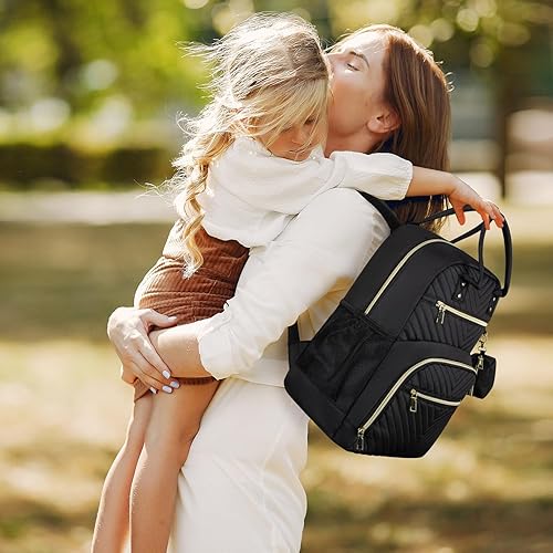 Miniatura 8 de Mochila para pañales, bolsa de pañales esenciales para bebé con funda para chupete, elegante mochila de viaje para bebé niñaniño, Negro -, Classic