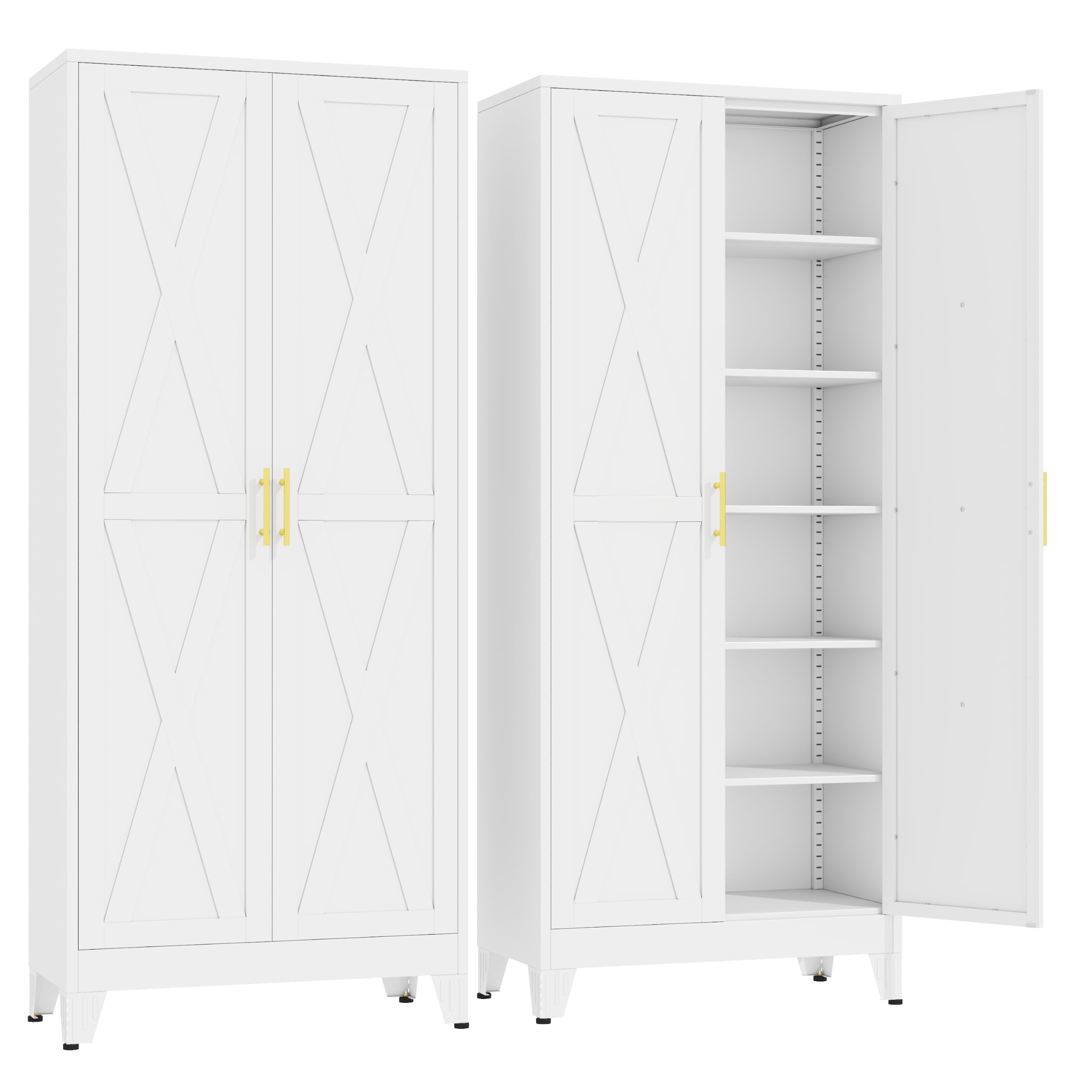 GAIOUS 74.8" Tall Kitchen Pantry Cabinet, Metal File Storage Cabinet White