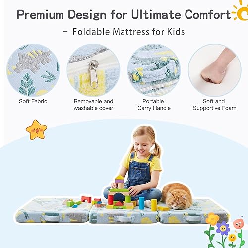 Miniatura 4 de Tiita Colchón de suelo plegable para niños, tapete para siesta que brilla en la oscuridad con bolsa de almacenamiento, almohadilla portátil para el