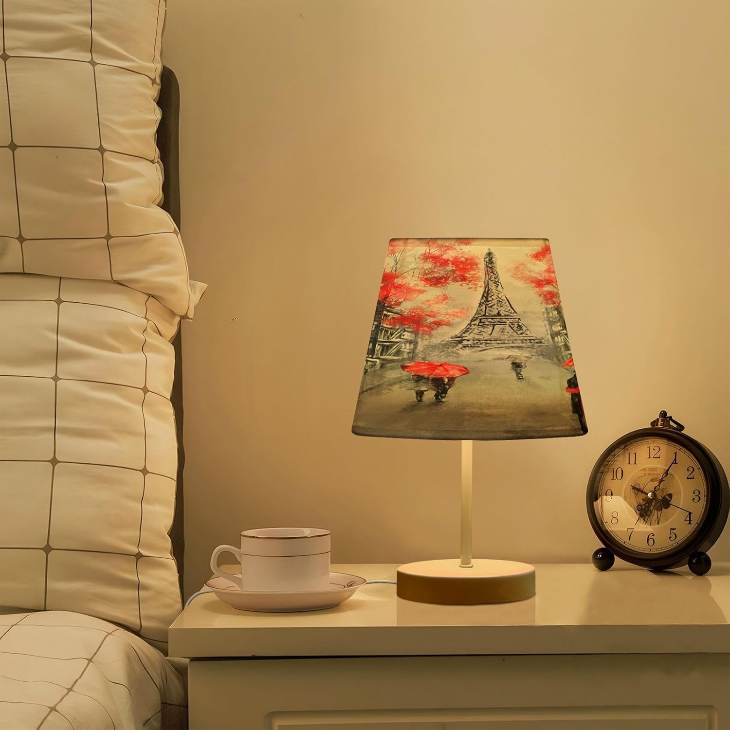 ALAZA France Paris Eiffel Tower Dimmable Table Lamp for Bedroom Desk lamp Bedside Night Lamp with USB Port,Large Lamps with Fabric Shade for Home Office Restaurant