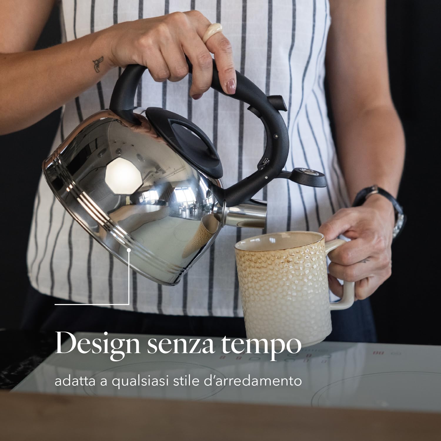FLORINA Bollitore Acqua (1,9 l) I Bollitore per Tè in Acciaio Inox ANTER I Bollitore con Fischio Automatico I Manico in Bakelite I Teiera Induzione I Adatto a Tutti i Tipi di Fornello I Argento