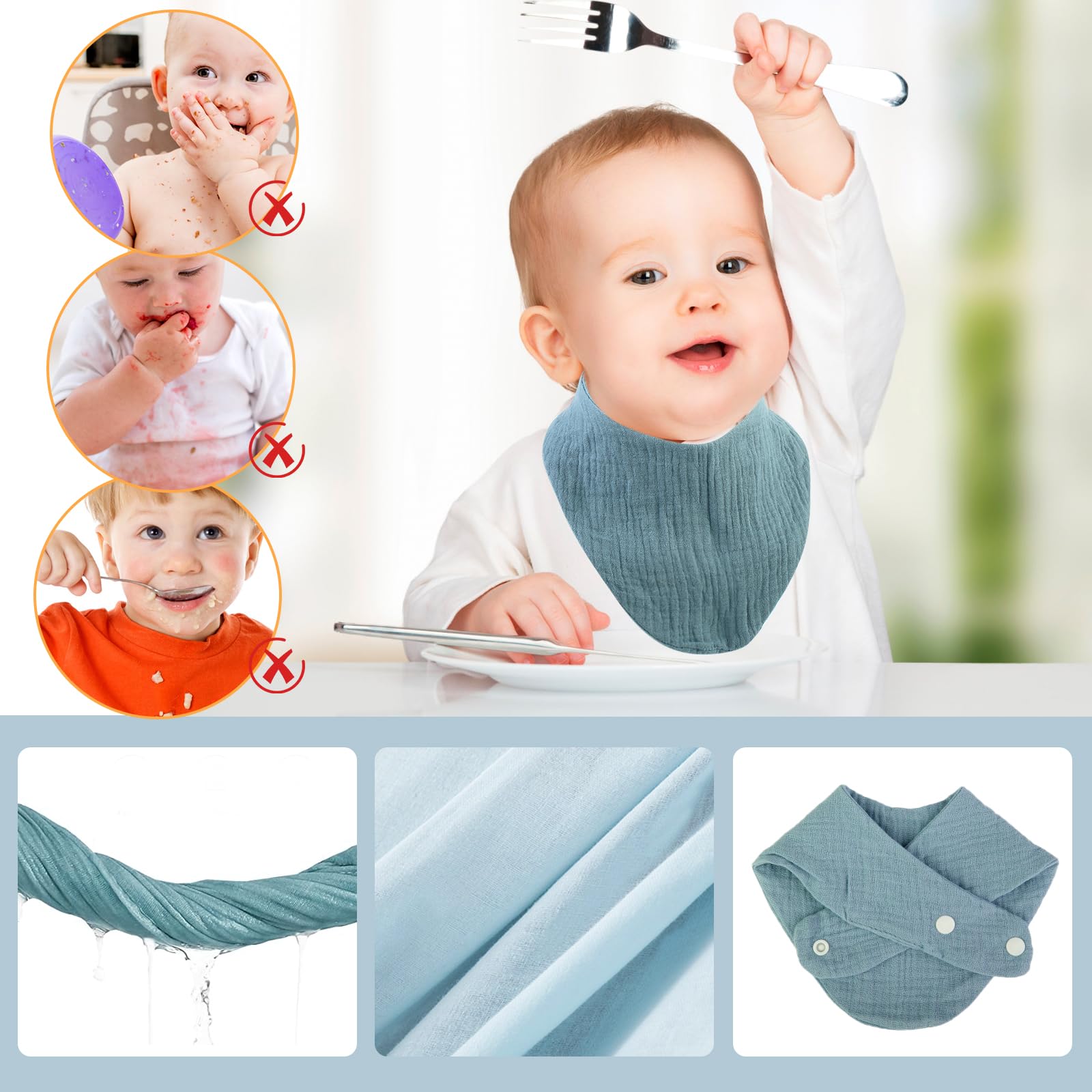 Śliniaczek dla niemowląt, 12 sztuk, 100% bawełna organiczna, bandana dla niemowląt, z 2 zatrzaskami, dla niemowląt Drool chłonne miękkie śliniaki dla chłopców, dziewczynek