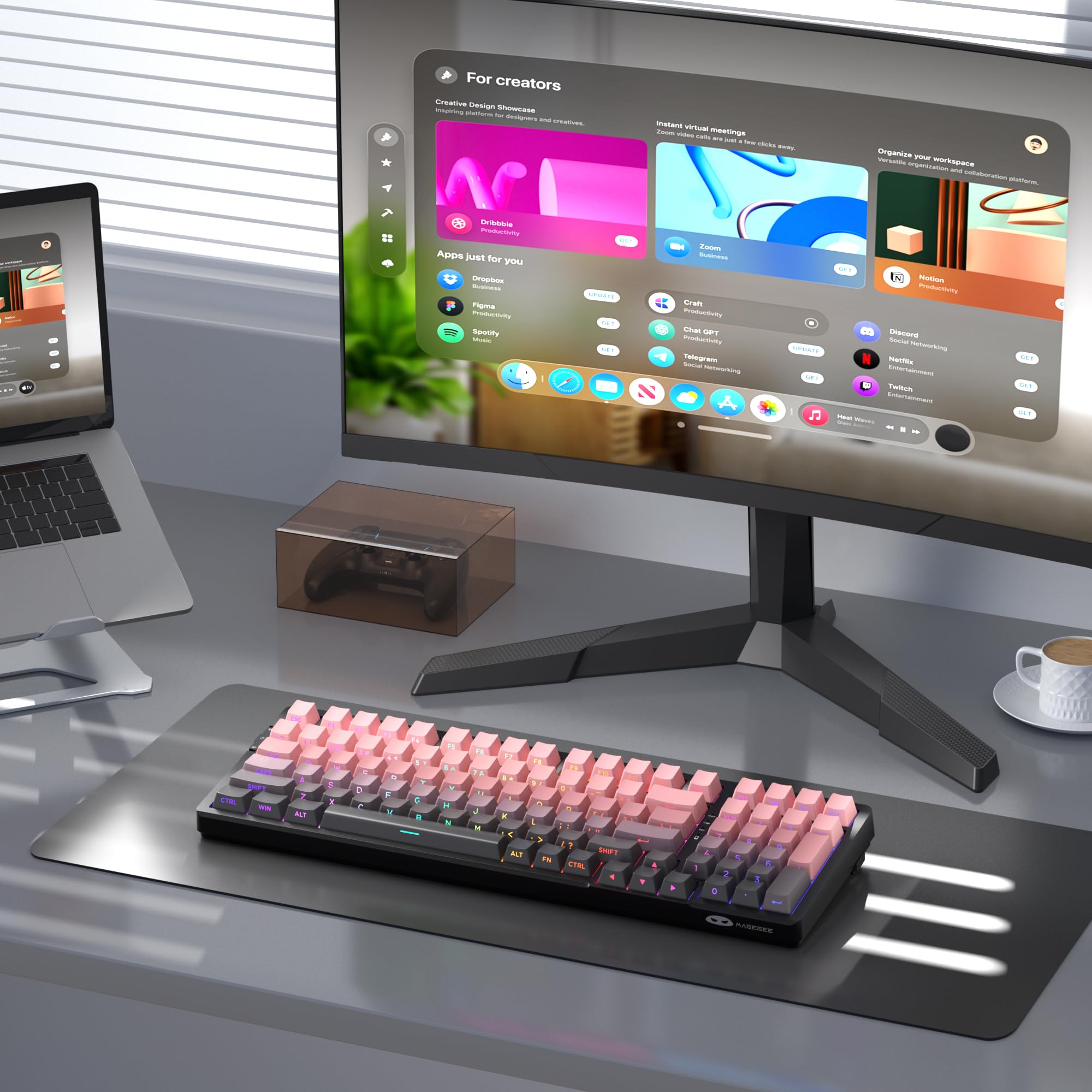 MageGee Clavier Gamer Mécanique | Clavier sans Fil Gamer Mécanique pour PC, PS5 | Structure Gasket, 2.4G/USB-C/BT5.0, Rétroéclairage RGB, Keycaps PBT à Impression Latérale