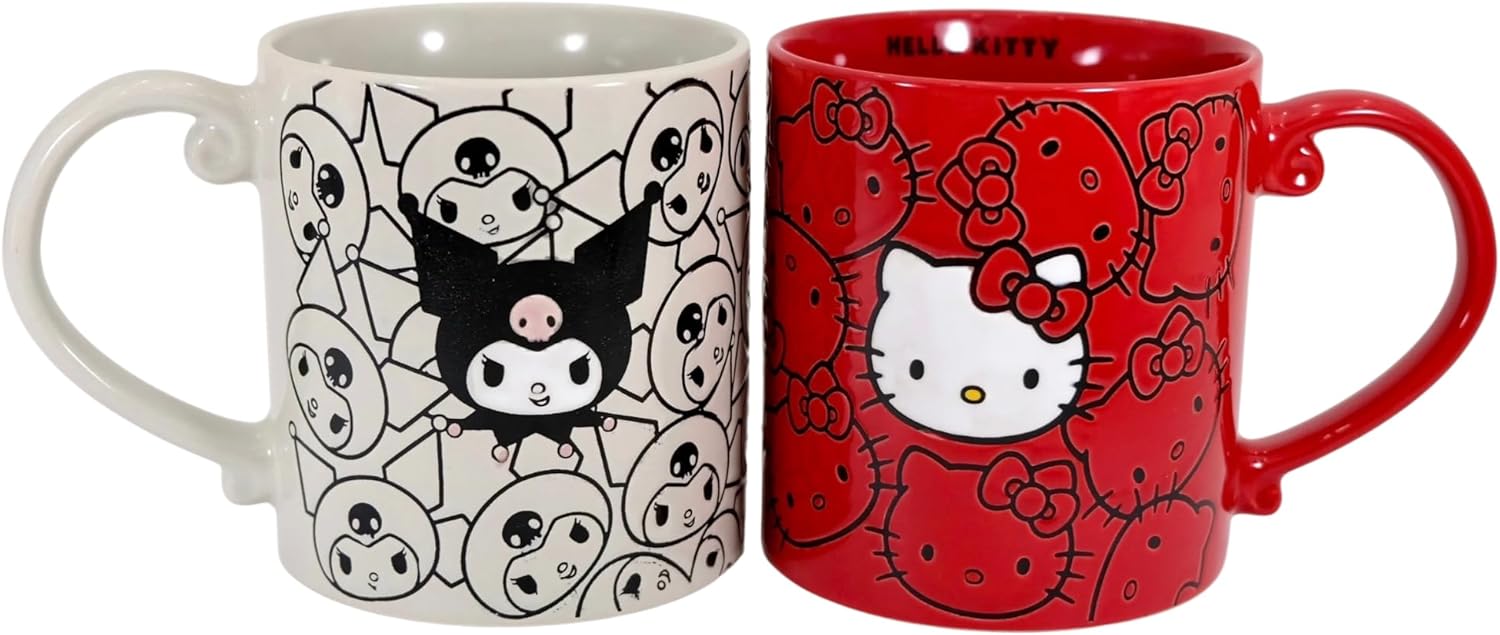 Blue Sky Clayworks ハローキティ&amp;クロミ リピートラップマグセット、セラミック各21オンス、レッド&amp