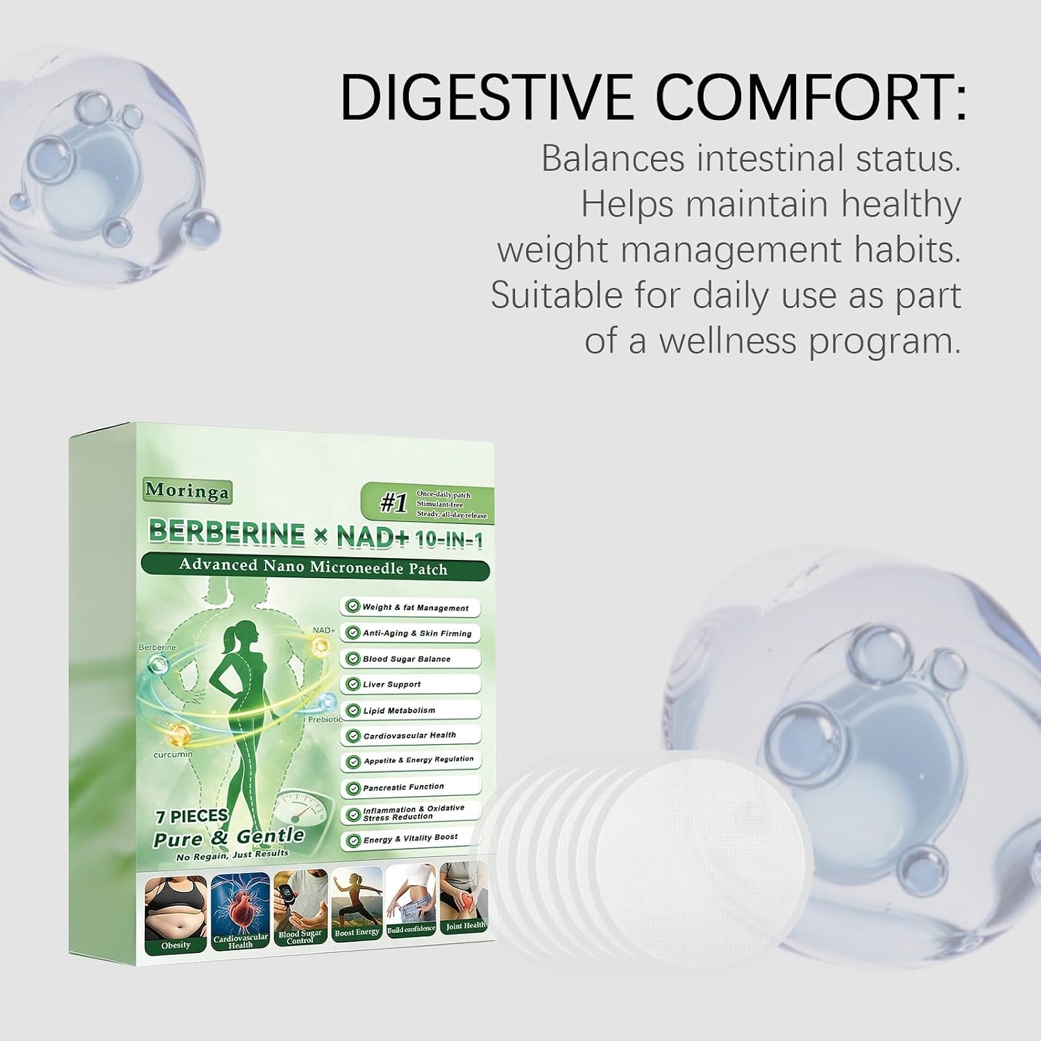 Нано-микроигольные пластыри Moringa BERBERINE x NAD+ 10 в 1 — общее благополучие и контроль веса