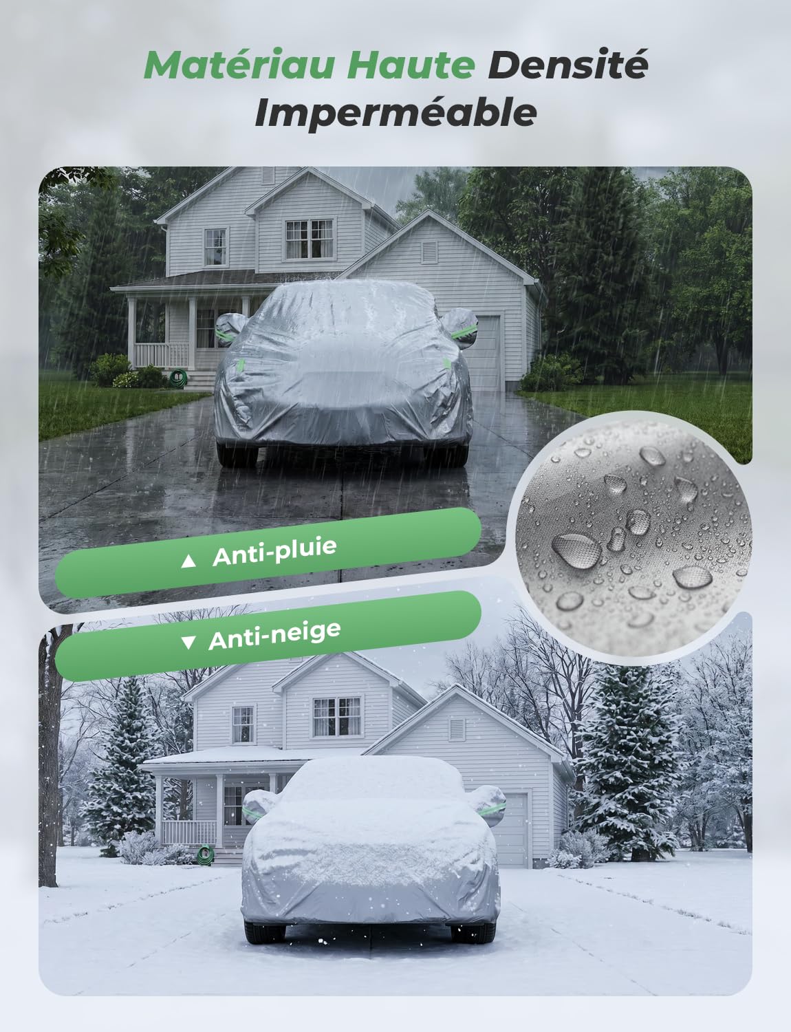 LOETAD Bâche Voiture Exterieur Housse de Protection Voiture Imperméable pour Auto Anti UV Poussière Vent Gel Neige Hiver 470 x 180 x 150 cm - Argent