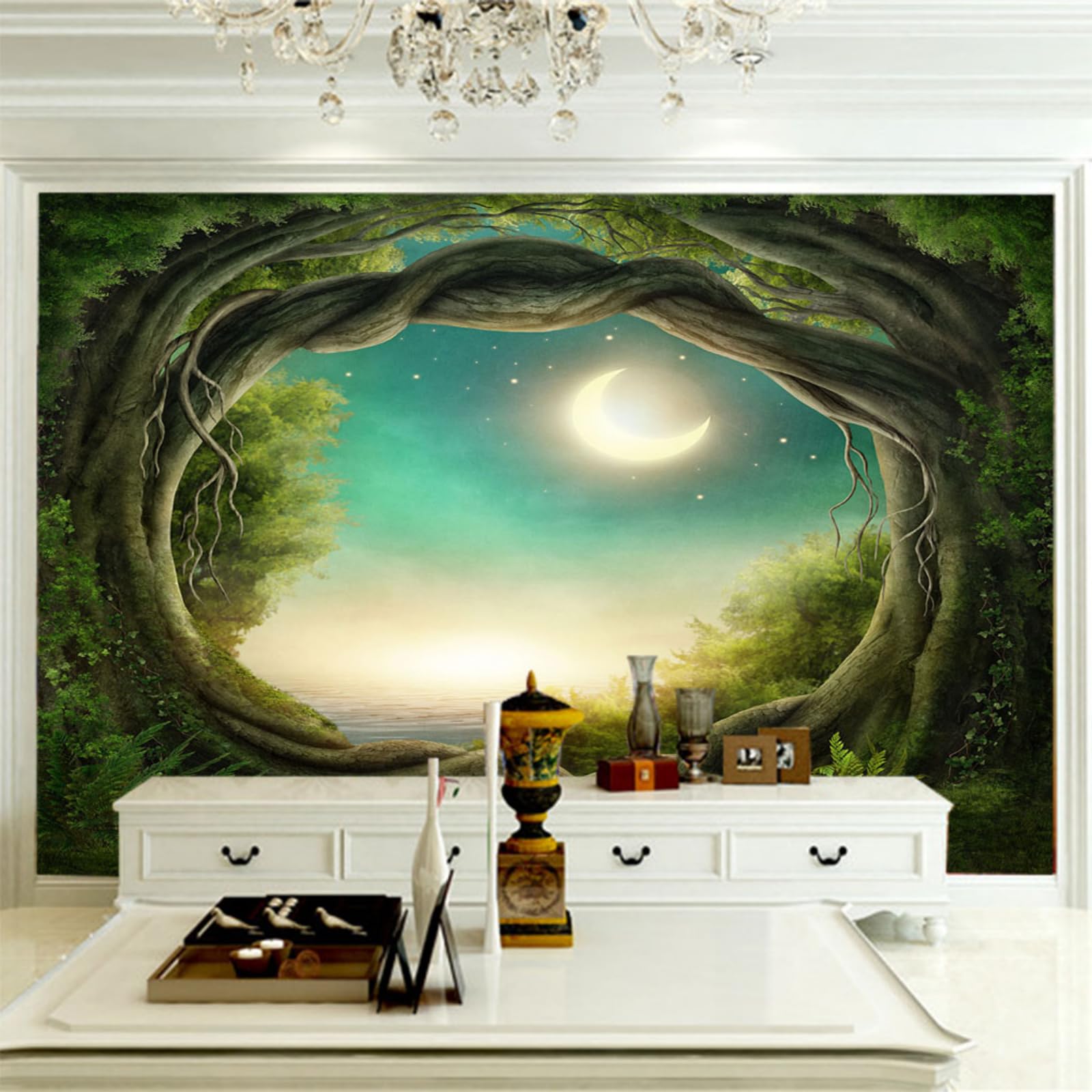 Fresque panoramique 3D pour masquer un grand mur blanc sans vie