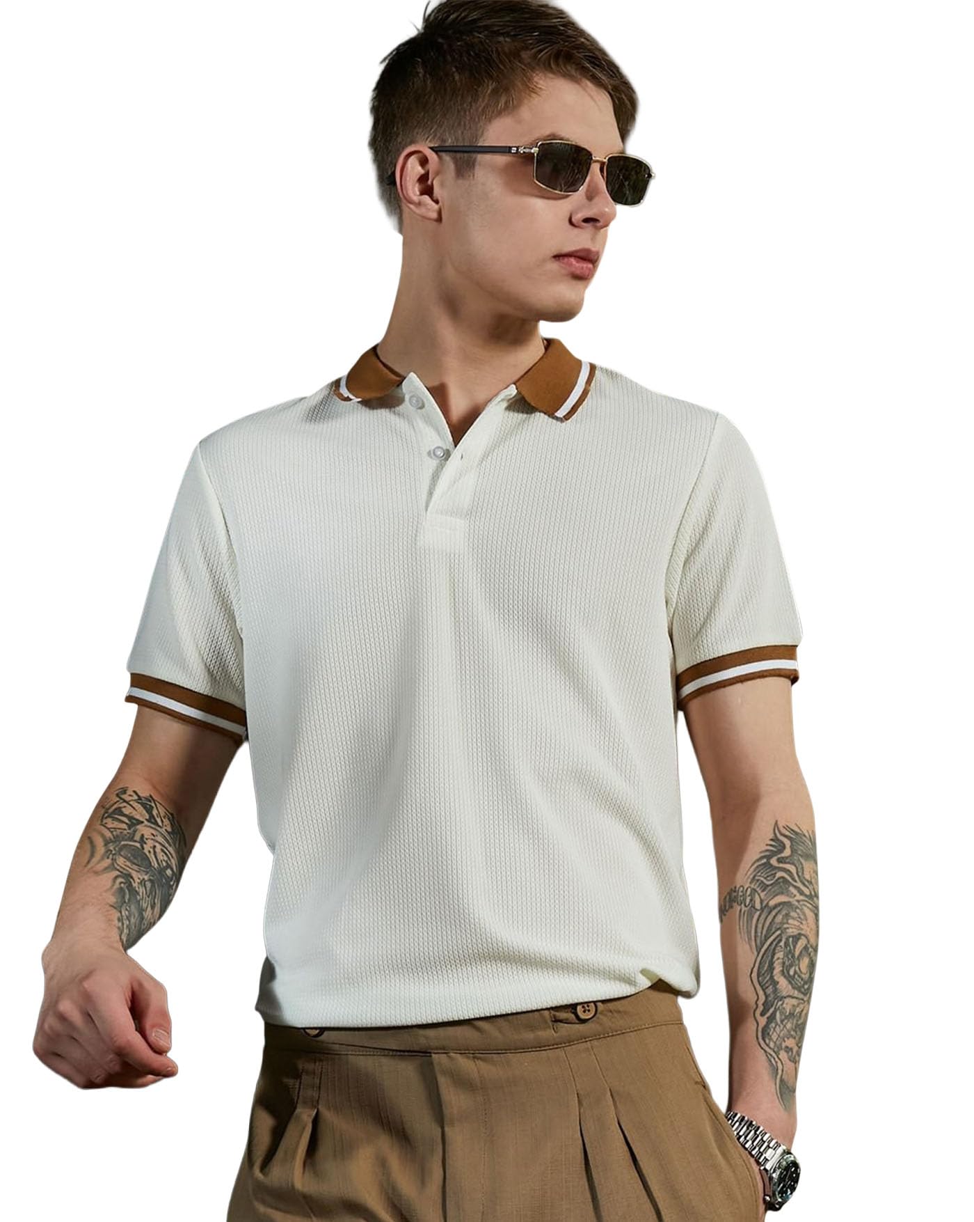 Men's Half Sleeve Regular Tshirt Striped Design Polo Neck T-Shirts-picture-12