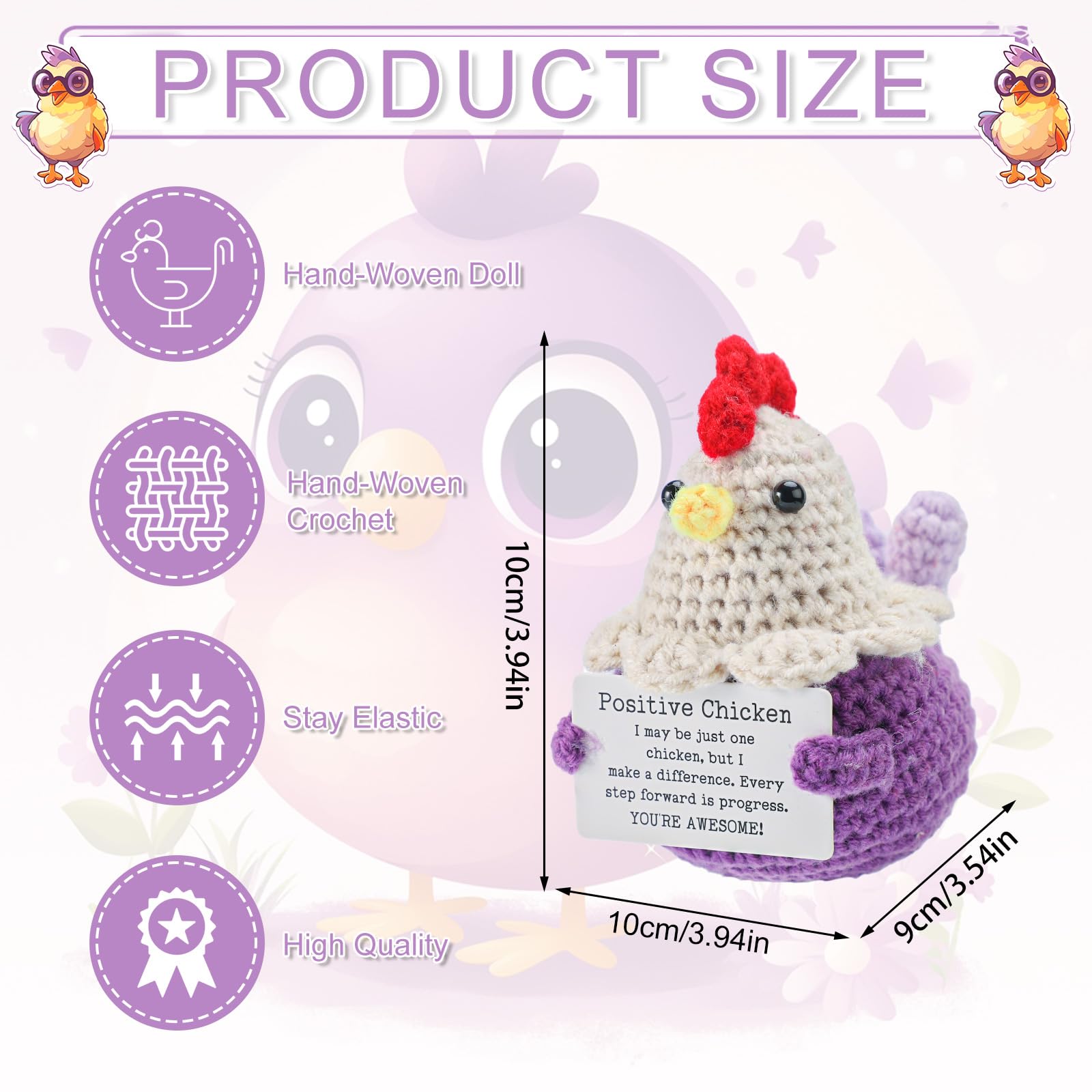 Mini Gestricktes Positives Huhn Mit Ermutigungskarte – Süße Deko & Motivierendes Geschenk