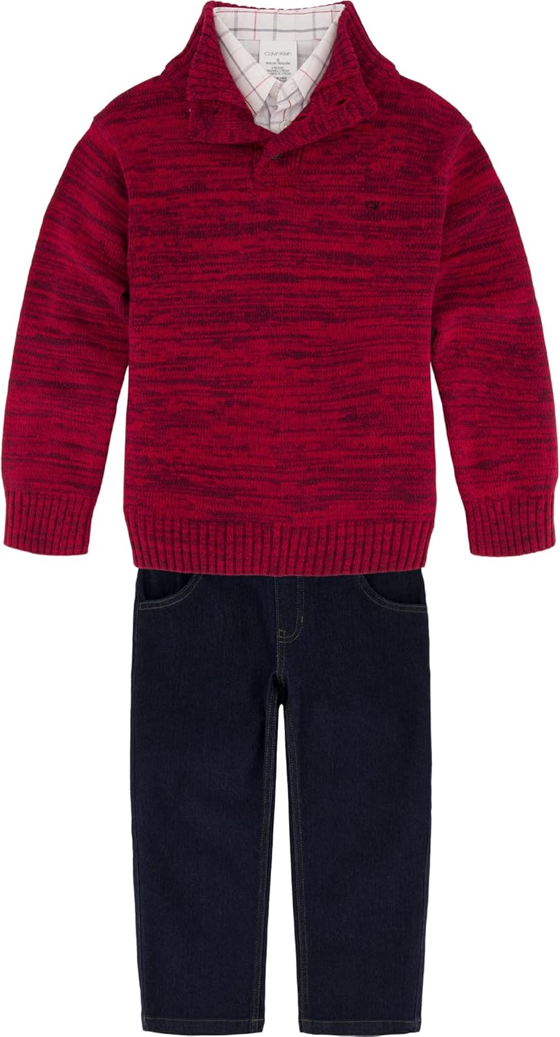 Calvin Klein boys 3-piece Sweater Set With Matching Button-down Shirt and Pants