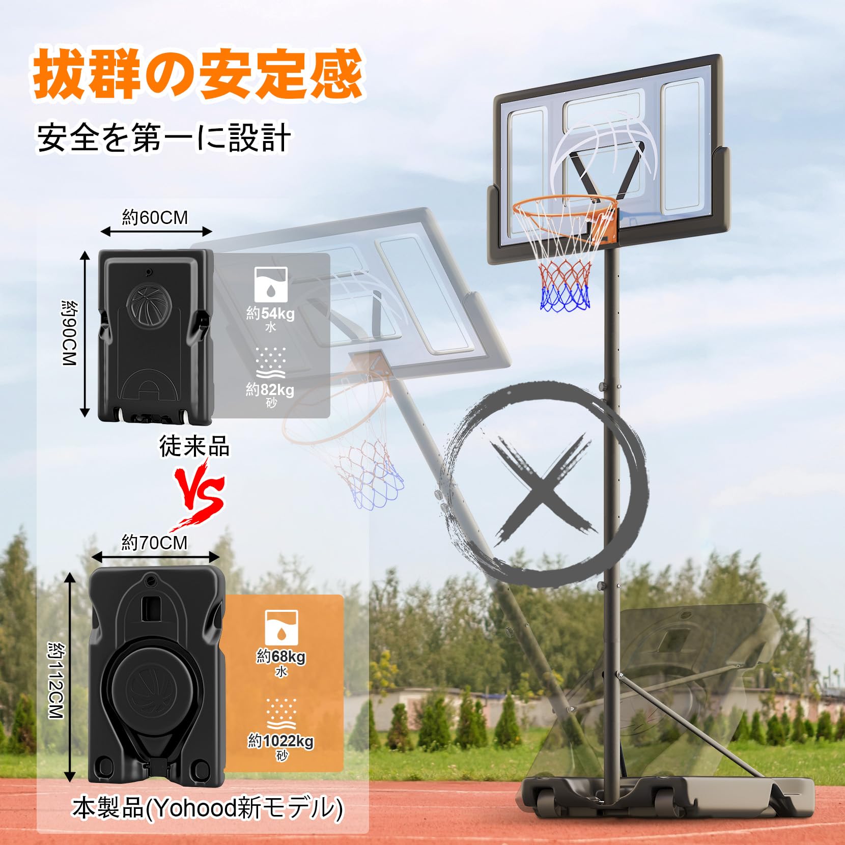 Amazon.co.jp: Yohood バスケットゴール 屋外 家庭用 高さ調節簡単 135