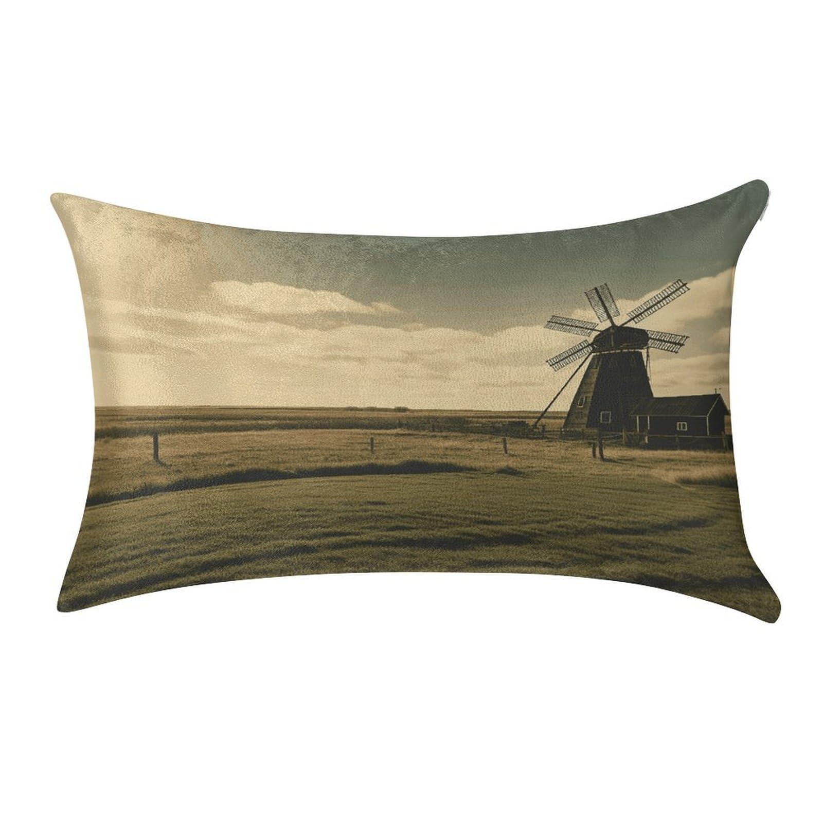 Vintage Black Windmill on The Prairie Pillowcase Decorative Throw Pillow Cover Gold Velvet Cushion Covers Lumbar Pillow Cover Long Pillow Case Luxury Cushion Case Pillow Sham Pillow Protector 20" X 12