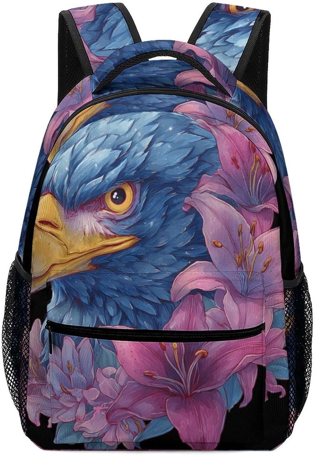 Blue Eagle1 with Lilies Flower Unisex Backpack Casual Daypacks Lightweight Shoulders Bag for Camping Hiking Travel
