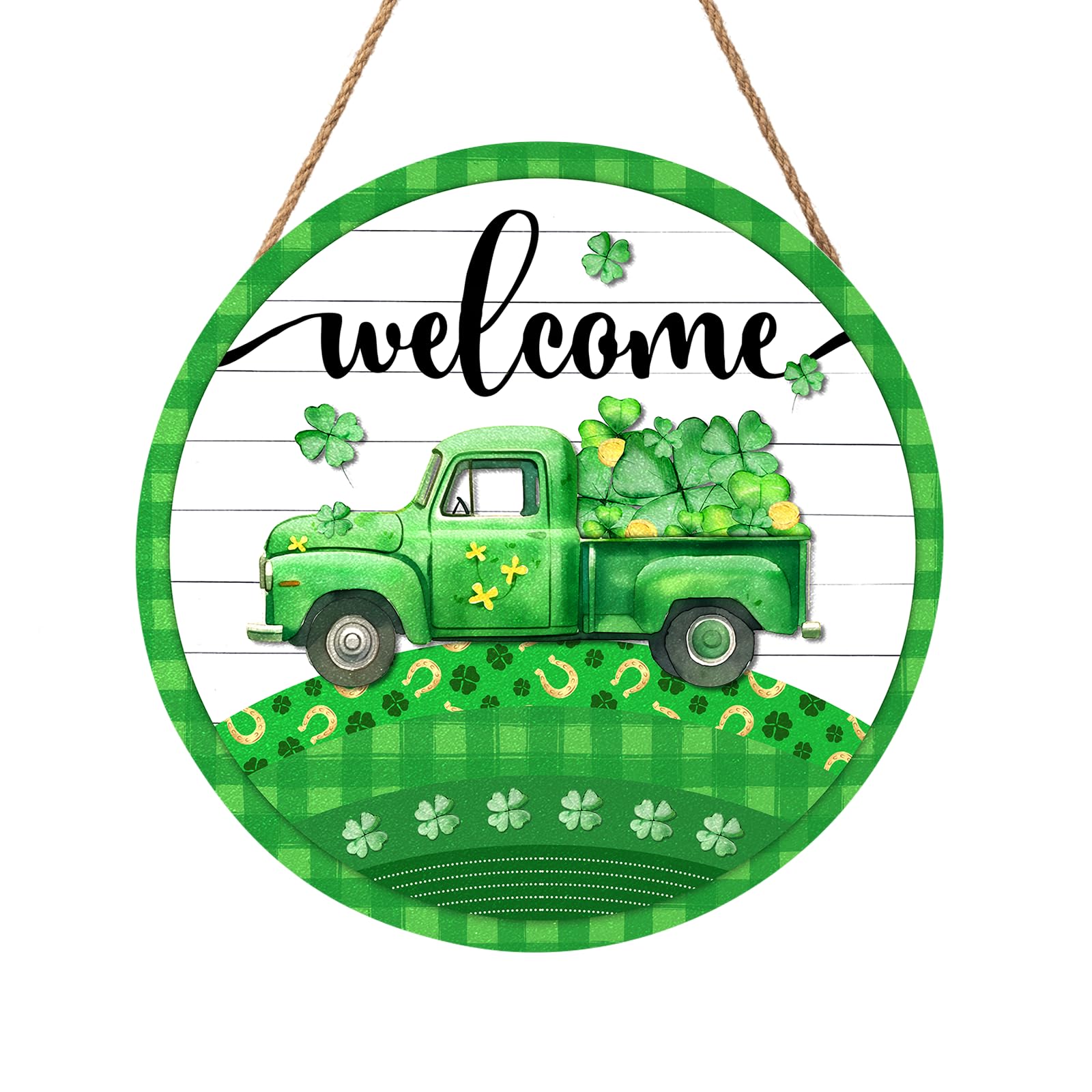 Photo 1 of St Patricks Day Welcome Sign, Shamrock Door Hanger 12 X 12 Inch Saint Patricks Day Truck Sign Round St Patricks Day Door Sign For Home Yard Saint Patrick's Day Party Spring Decorations Happy St Patricks Day 01 12 x 12 inches
