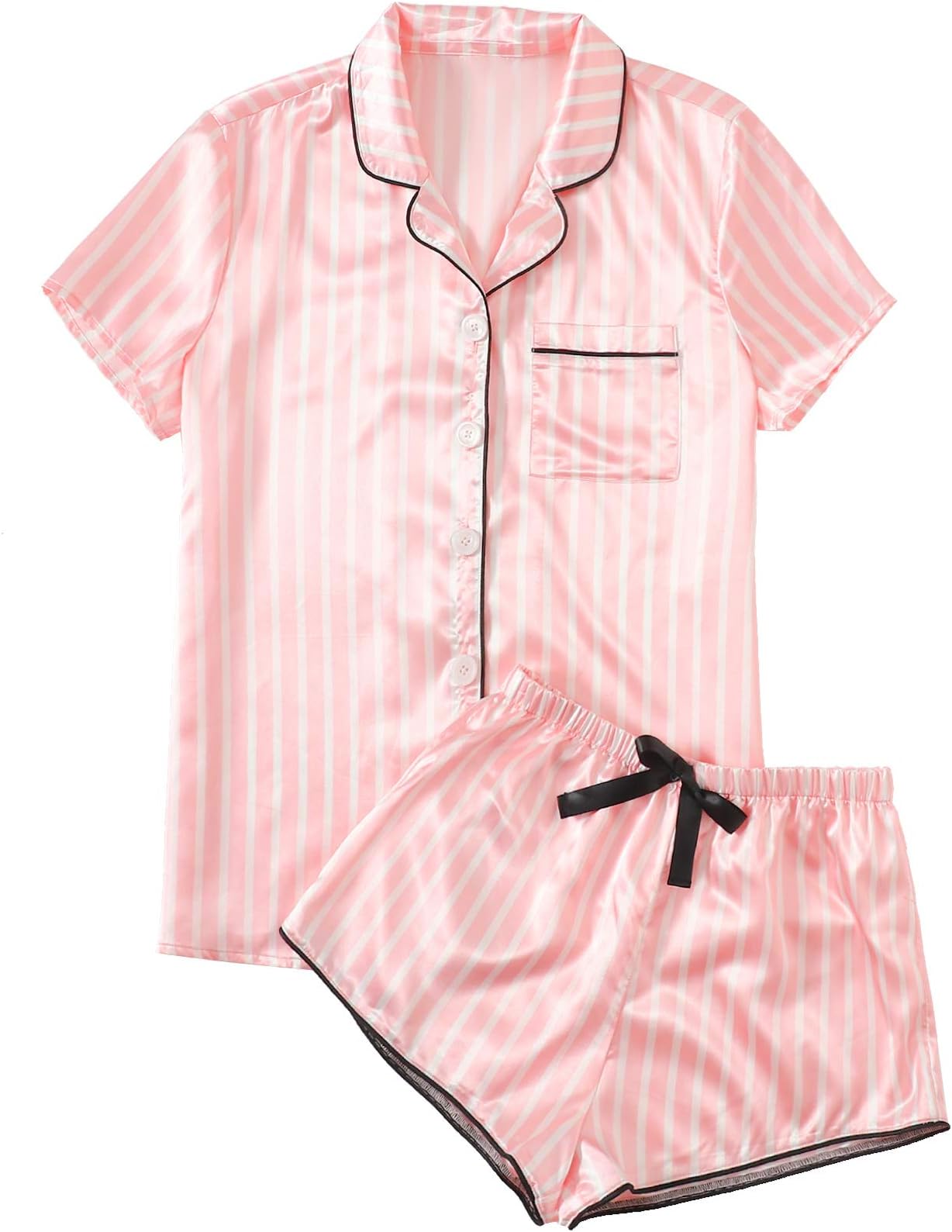 Women's Sleepwear Satin Short Sleeve Shirt and Shorts Pajama Set