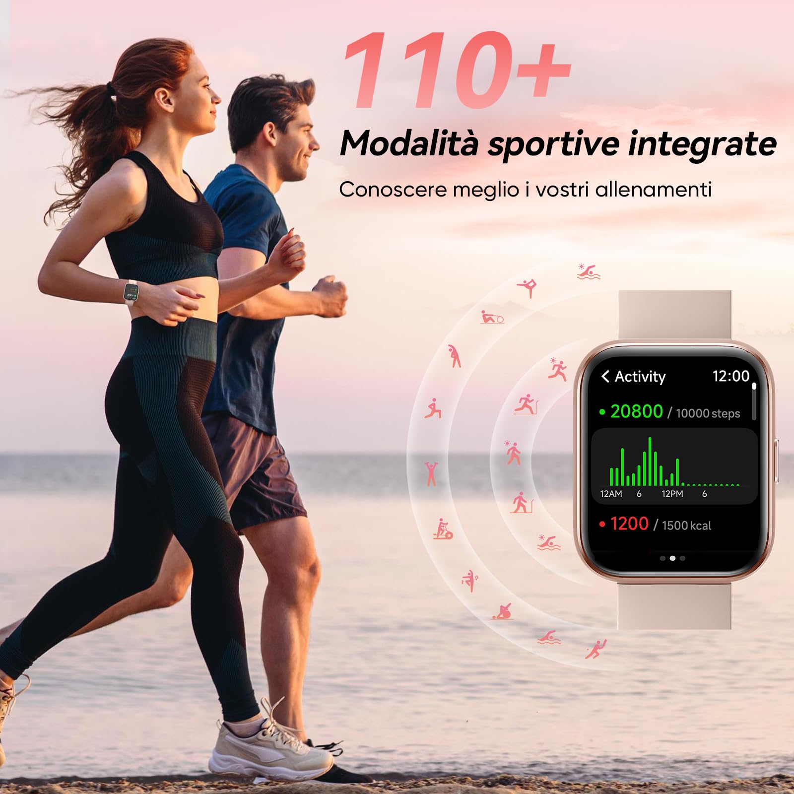 Fitpolo ID208P Smartwatch Uomo Donna, 1.8" Orologio Fitness IP68 Effettua/Risposta Chiamate 100+ Sportive, Contapassi/Sonno/Cardiofrequenzimetro/SpO2, Compatibile con Samsung/Xiaomi/Huawei/Oppo/iPhone