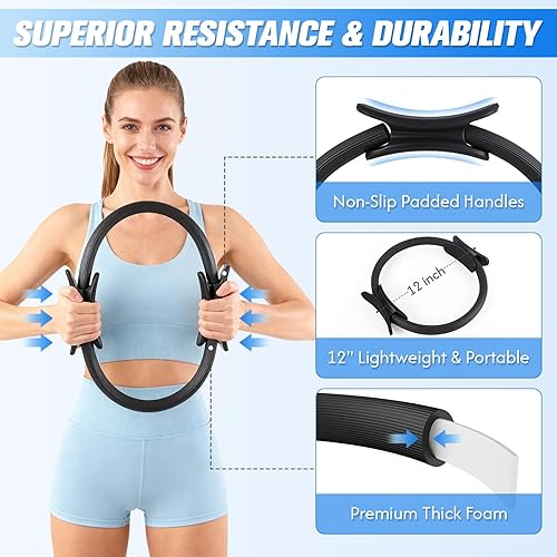 Miniatura 5 de GINMIC Equipo de pilates, kit de pilates para mujeres, entrenamientos en casa, juego de pilates con anillo de pilates, pelota de pilates, bandas de