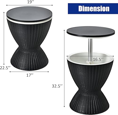 Miniatura 6 de Giantex Mesa de bar fresca, enfriador de cerveza y vino de 8 galones, estilo ratán, mesas de bar de patio al aire libre, altura ajustable, enfriador