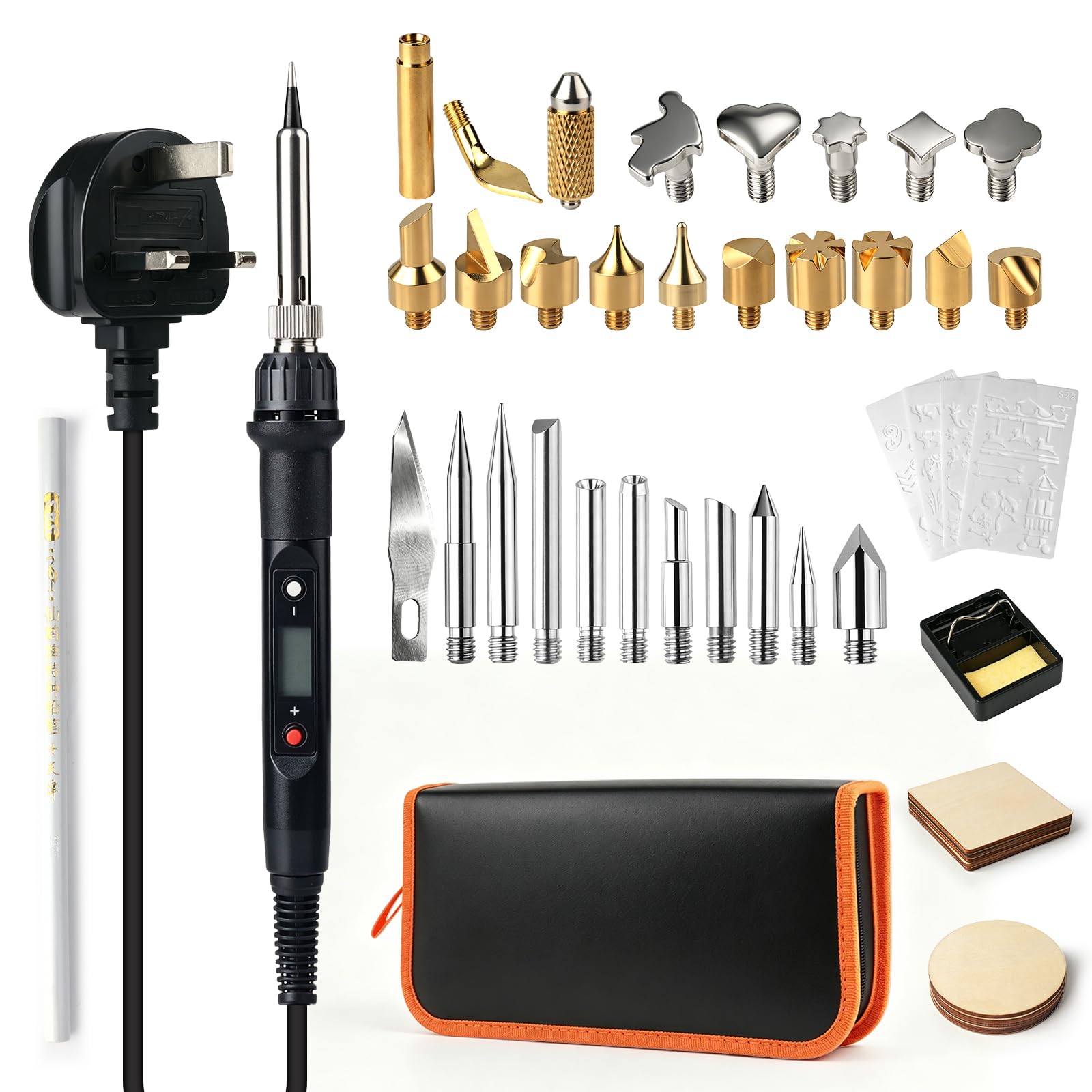 80W Soldering Iron Kit, Adjustable 180-480°C Wood Burning & Pyrography Pen Set, 30 Replaceable Tips, 10 Wood Pieces, for Wood Carving, DIY Crafts, PCB Repair & Electronics Projects, Gift Set