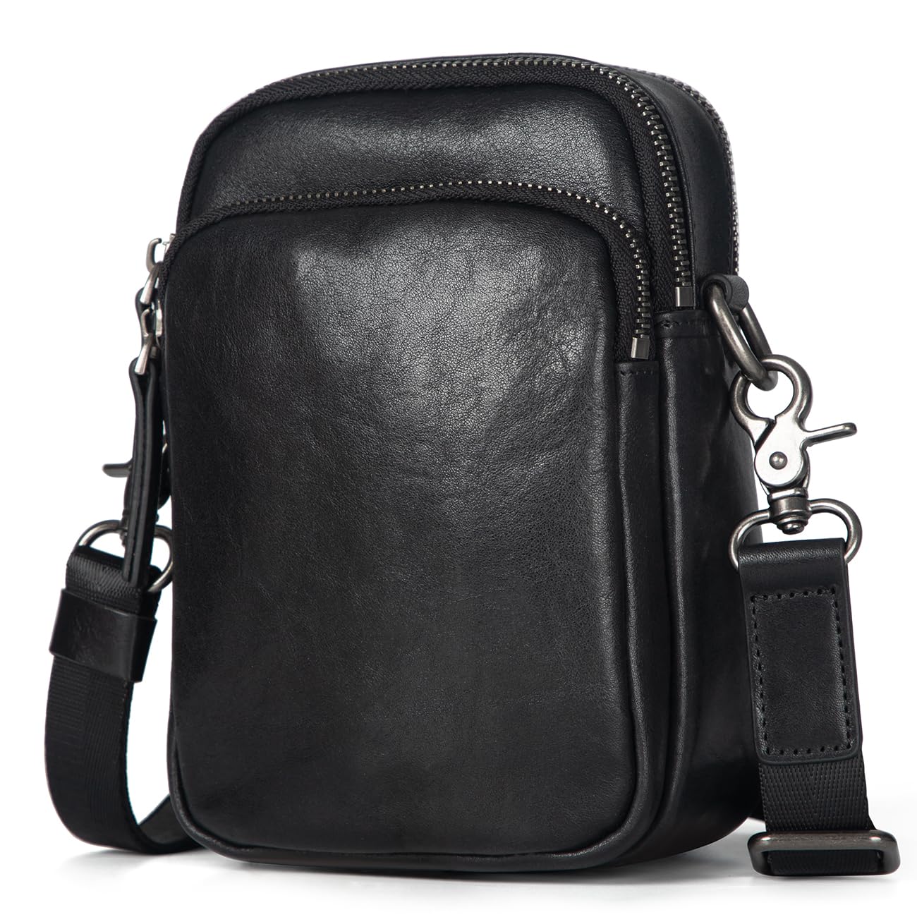 Augus Leather Messenger Crossbody Shoulder Bag for Men Work Business Casual Adjustable Straps Black-1