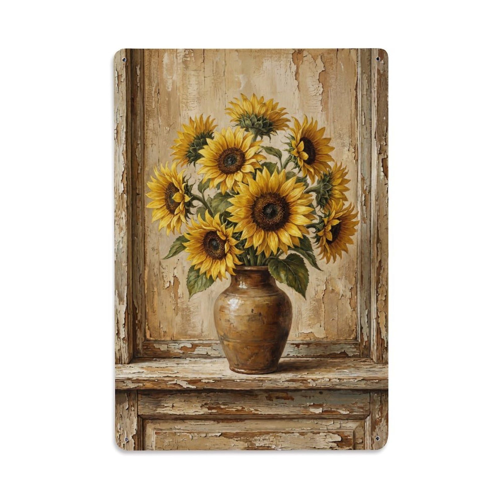 Sunflowers Vase Windowsill Farmhouse Vintage Metal Tin Sign Plaque Wall Decor for Cafe, Club, Garden Metal Poster 8x12Inch