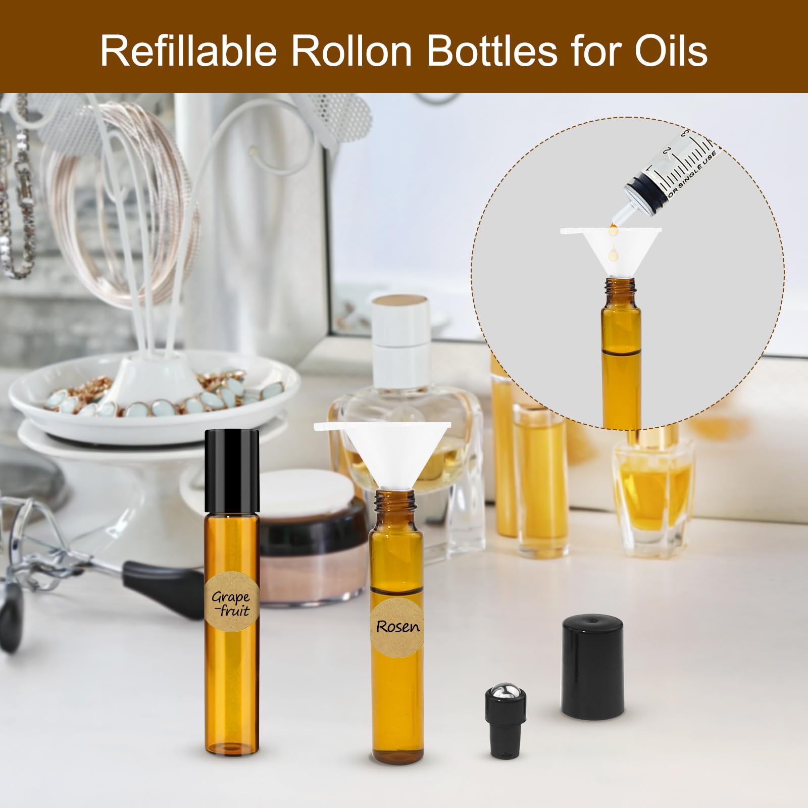 30 Pièces Roll on Huiles Essentielles 10ml, Bouteille Flacon roll on Vide pour le Pétrole d'Athènes, Flacon Roll On pour Aromathérapie, Huiles, Parfum (10ml 30Pcs)