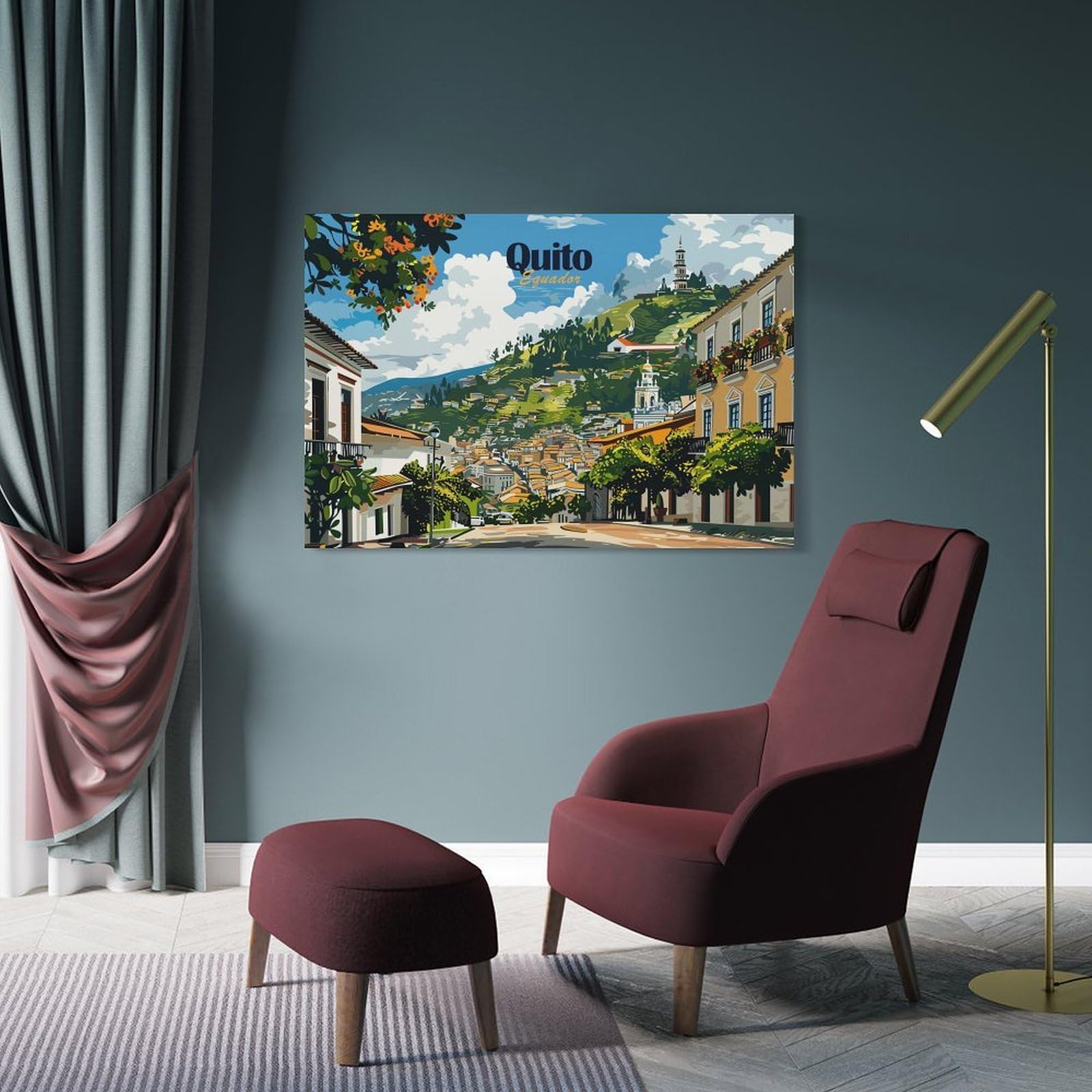 Junmoney Wall Picture Print Quito, Ecuador Cityscape, 24x36inch(60x90cm), for Entryway, Lounge Links Or Small Walls, Home Artwork for First Impressions