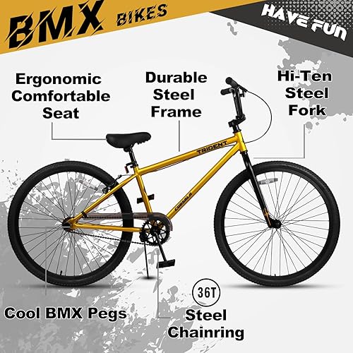 Miniatura 2 de 20 24 26 Inch BMX Race Bike Trident Bicycles Beginner-Level to Advanced Riders with 2 Pegs, Multiple Colors Dorado,Con