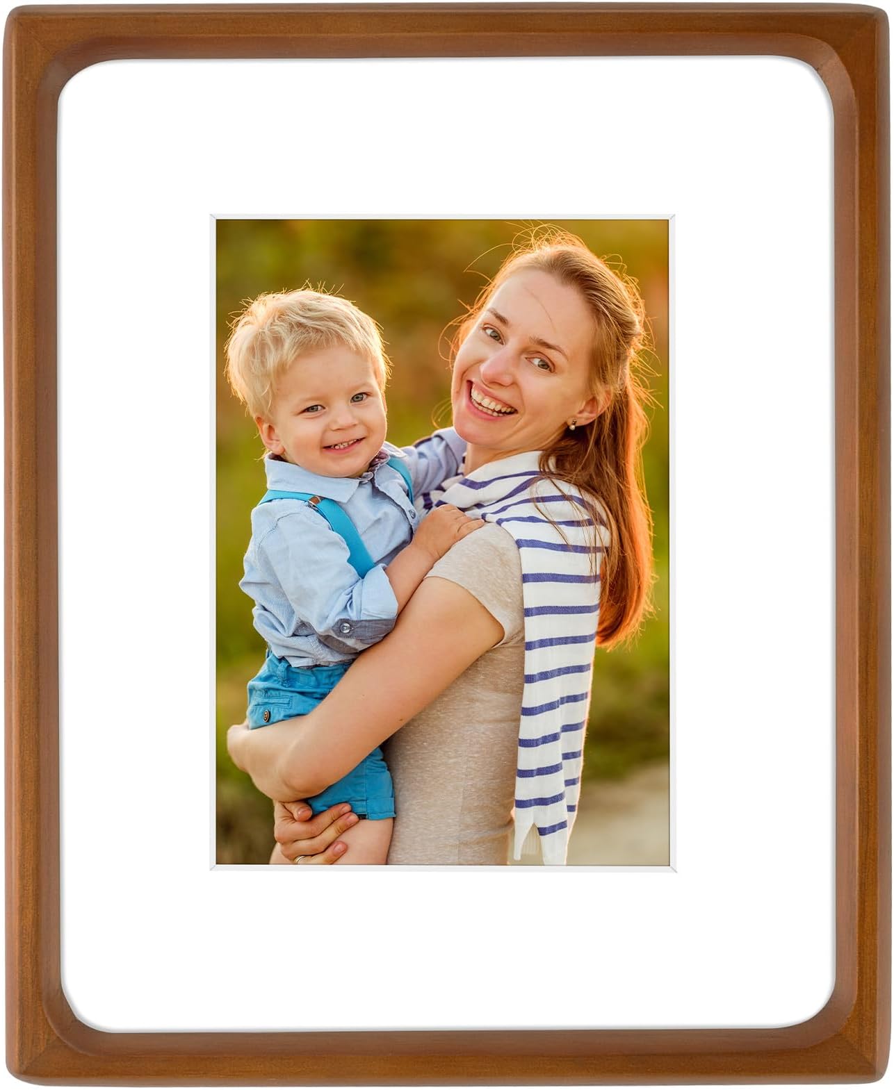 Golden State Art 8x10 Picture Frames - Brown Solid Wood with Glass, Rounded Corner 8 x 10 Picture Frame Matted to 5x7 Photos - Wall or Tabletop Decor Display