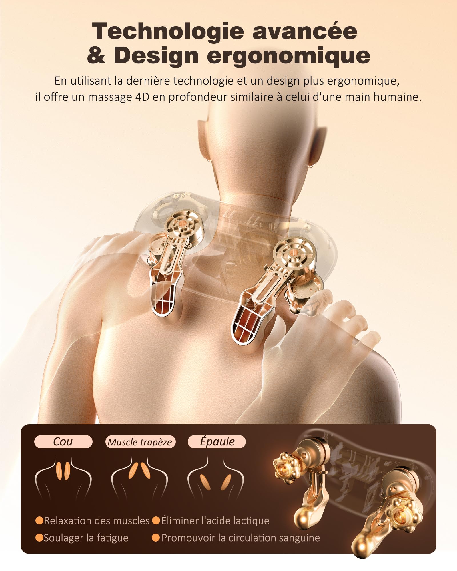 KNQZE® Masseur dos et cervicales, Massage Shiatsu 4D avec pétrissage en profondeur, Chauffage au graphène amélioré, Masseur electrique sans fil, Massage cou, cervical et dos, Cadeau femme homme maman