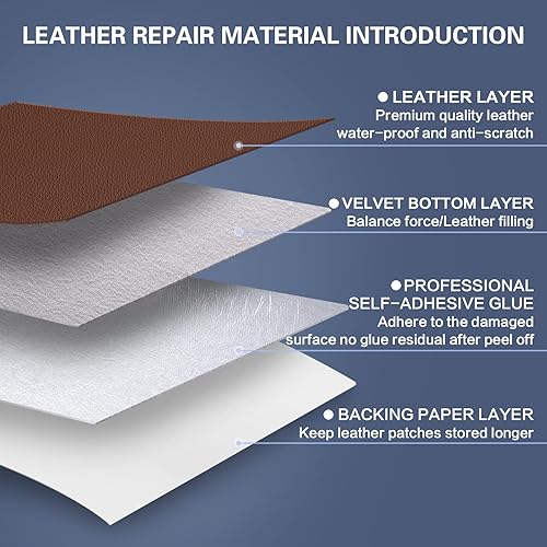 Miniatura 4 de Kit de parches de reparación de cuero autoadhesivos, 31 x 16 pulgadas, parches de cuero grandes para muebles, kit de cinta de reparación de cuero