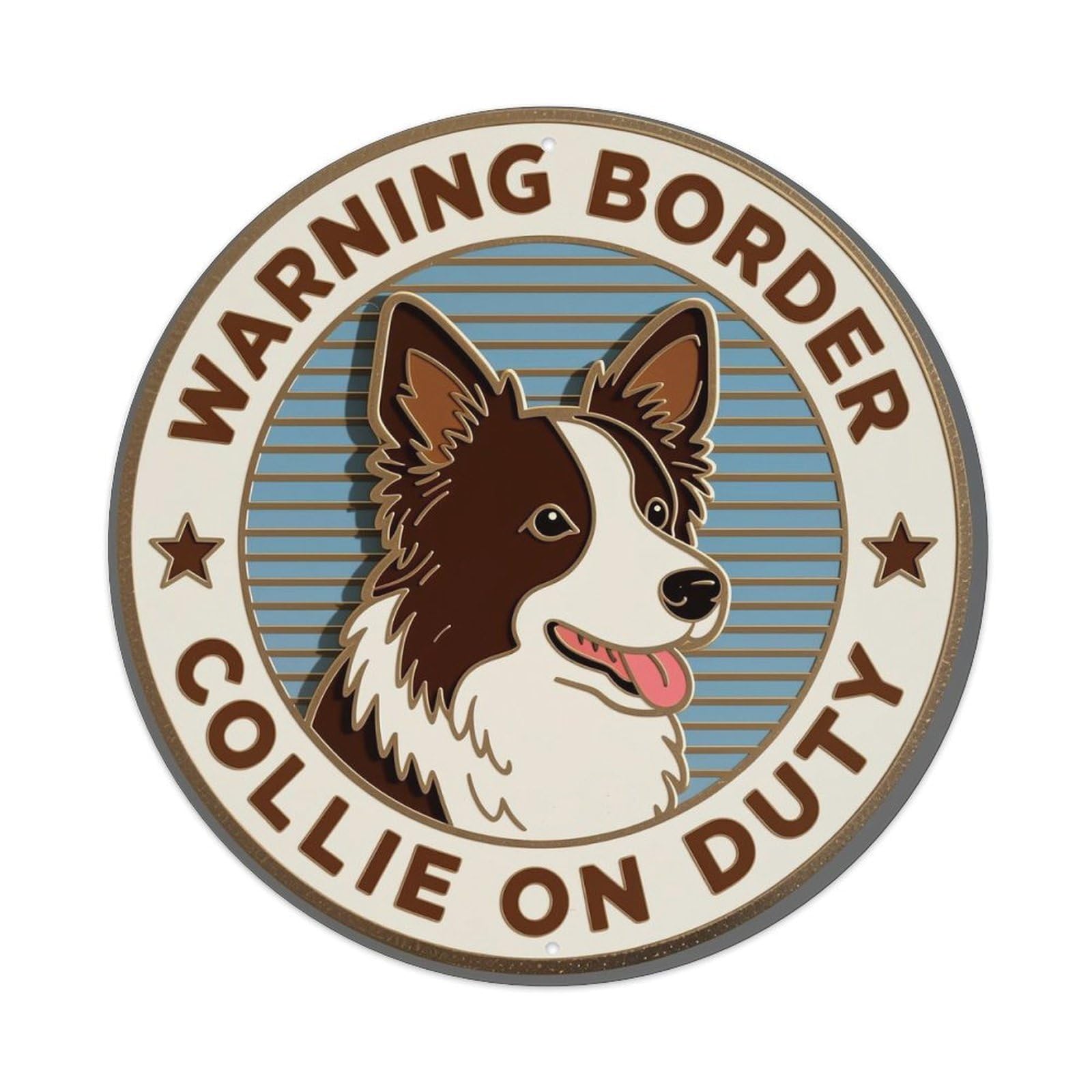 Warning Border Collie On Duty Tin Sign Metal Poster Vintage Metal Signs for Home Man Cave Bar Cafe Kitchen laundry room Wall Decorations Gift 8x8Inch