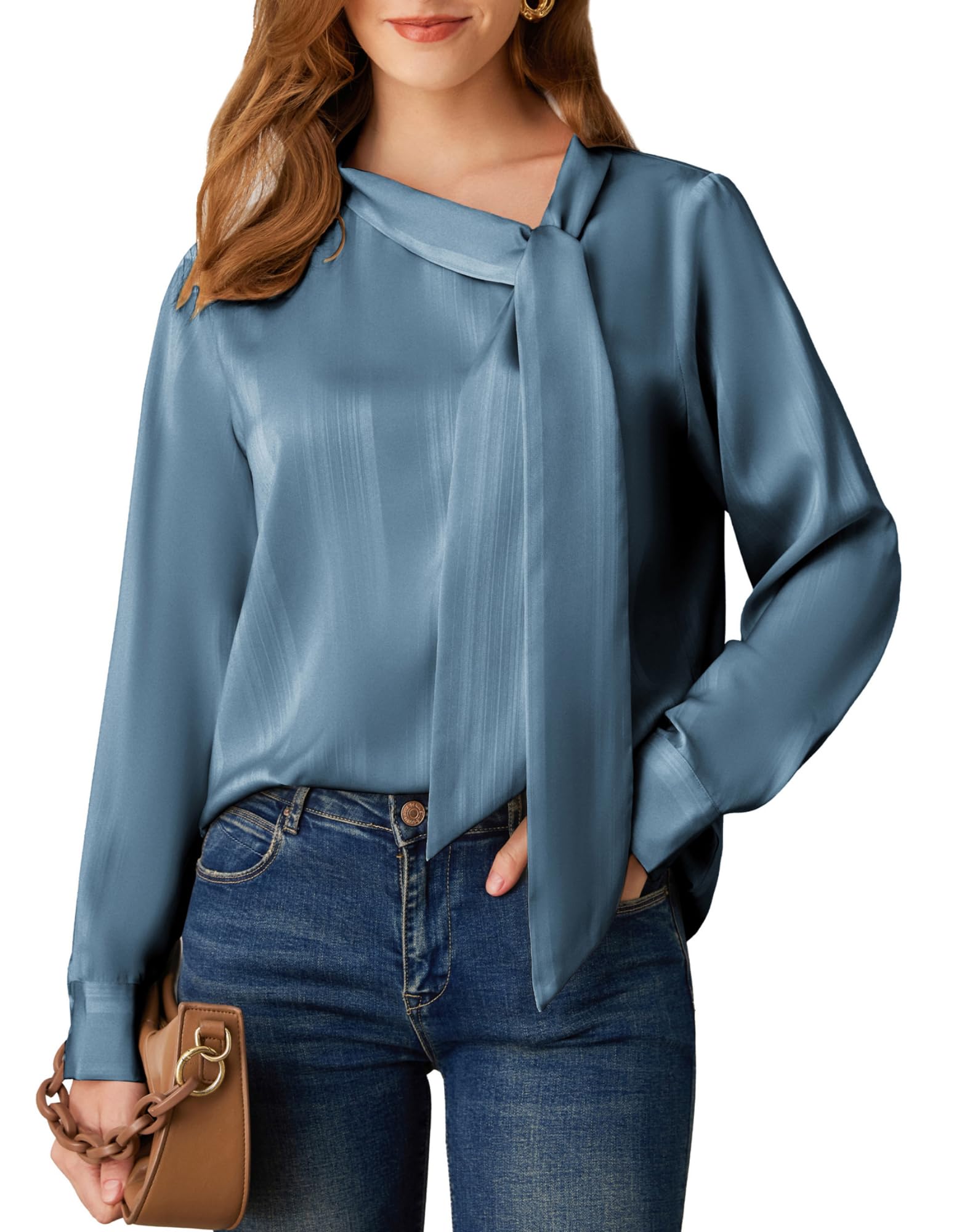 GRACE KARIN Camicette da Donna in Raso a Maniche Lunghe Eleganti Business Pullover Camicetta Top