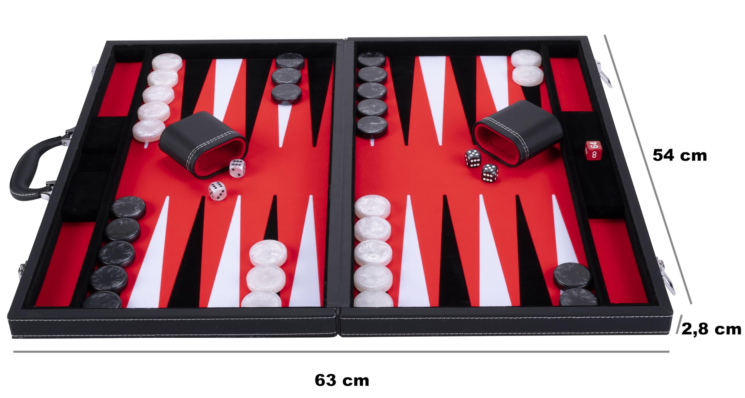 Engelhart 250538 – Juego de Backgammon 21" (54 cm) – Exterior Piel sintética, Interior Suave de Fieltro – Dados y fichas nacaradas + 2 Vasos – Edad 6+
