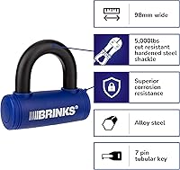 Vista 2 de BRINKS - Cerradura de barra en U de 3 7/8" - Cerradura de bicicleta resistente a la intemperie y resistente a la púa, azul